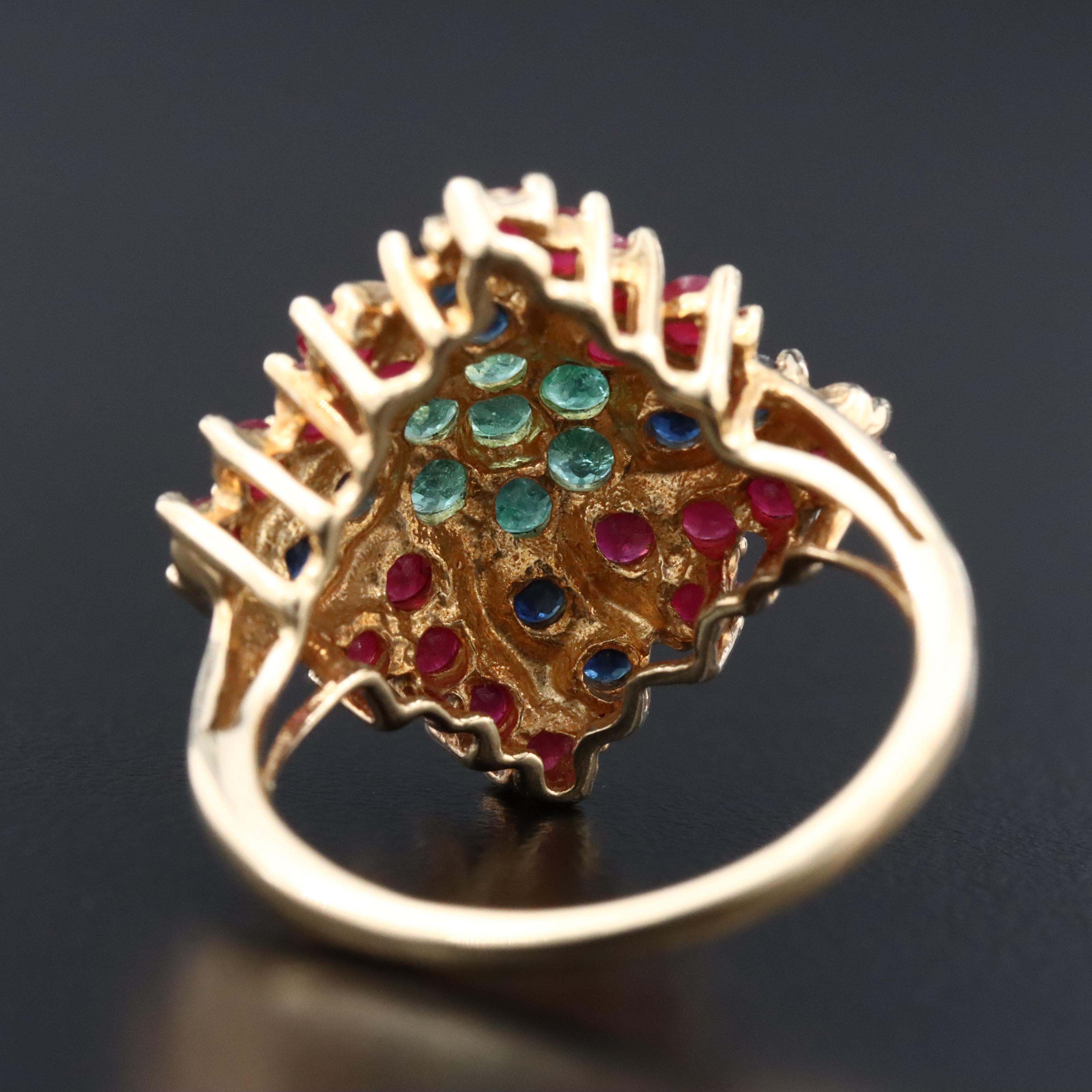 14K Ruby, Emerald and Sapphire Ring