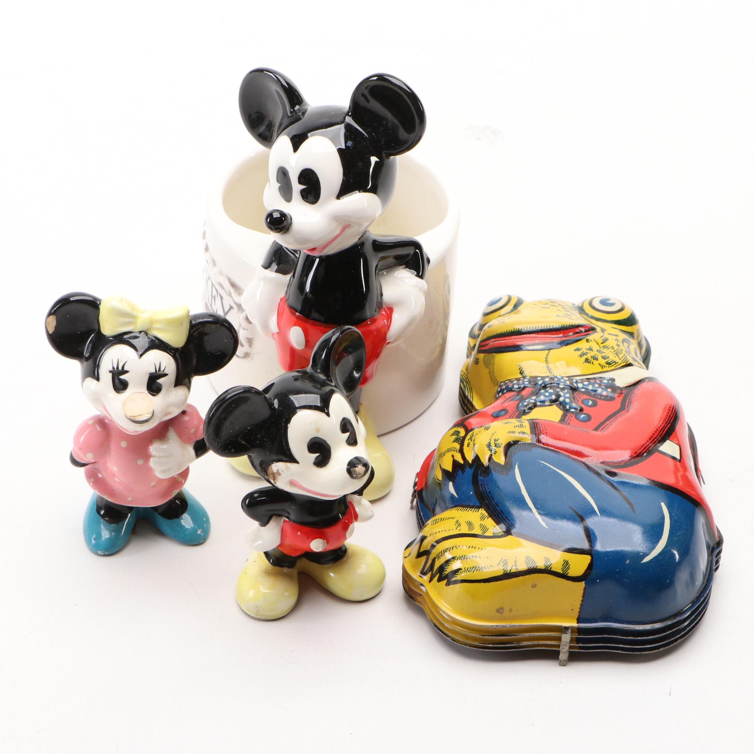 Walt Disney Mickey Ceramic Pencil Holder and Figurines with Metal Frog Molds