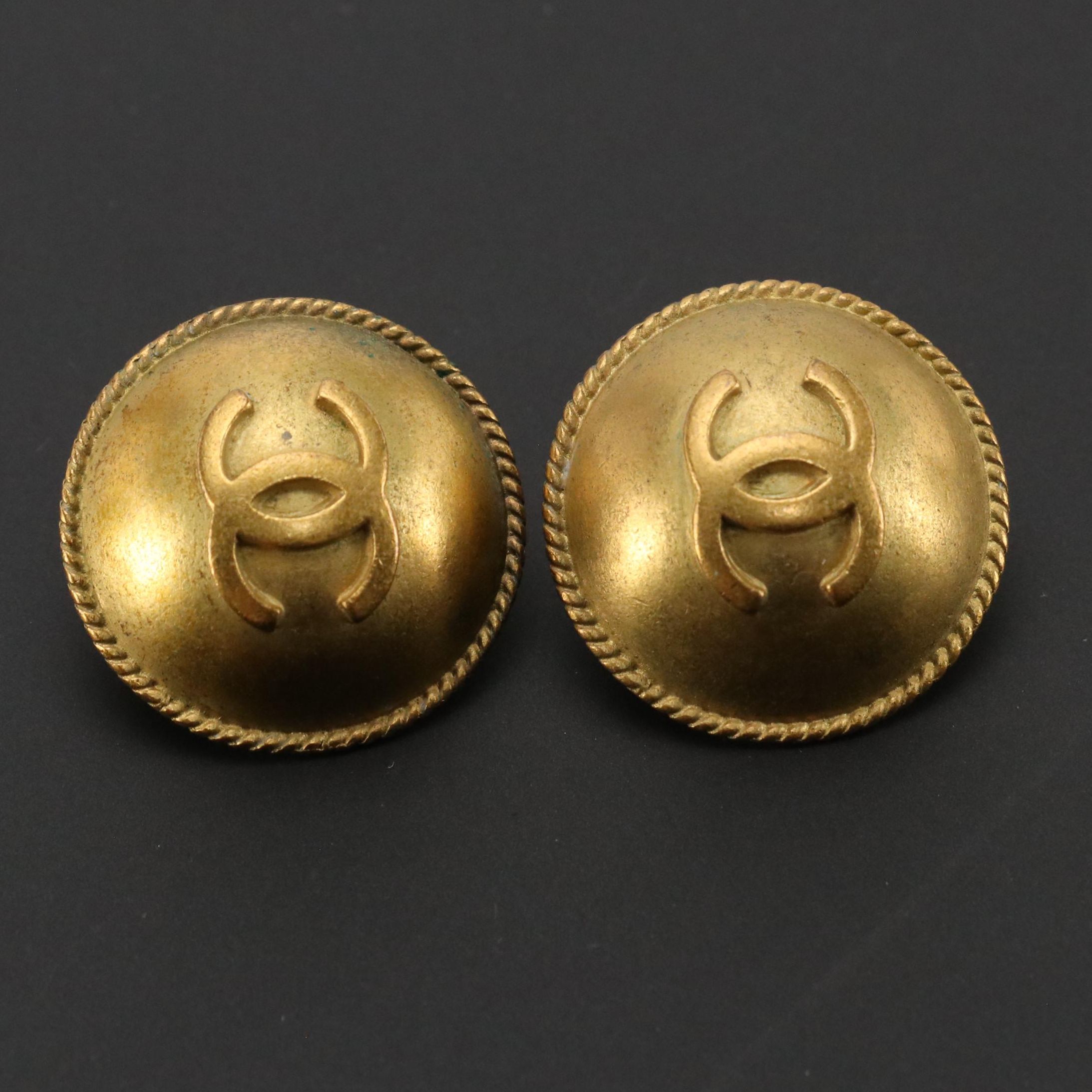 Chanel Round CC Clip-On Earrings Framed with Rope Wire