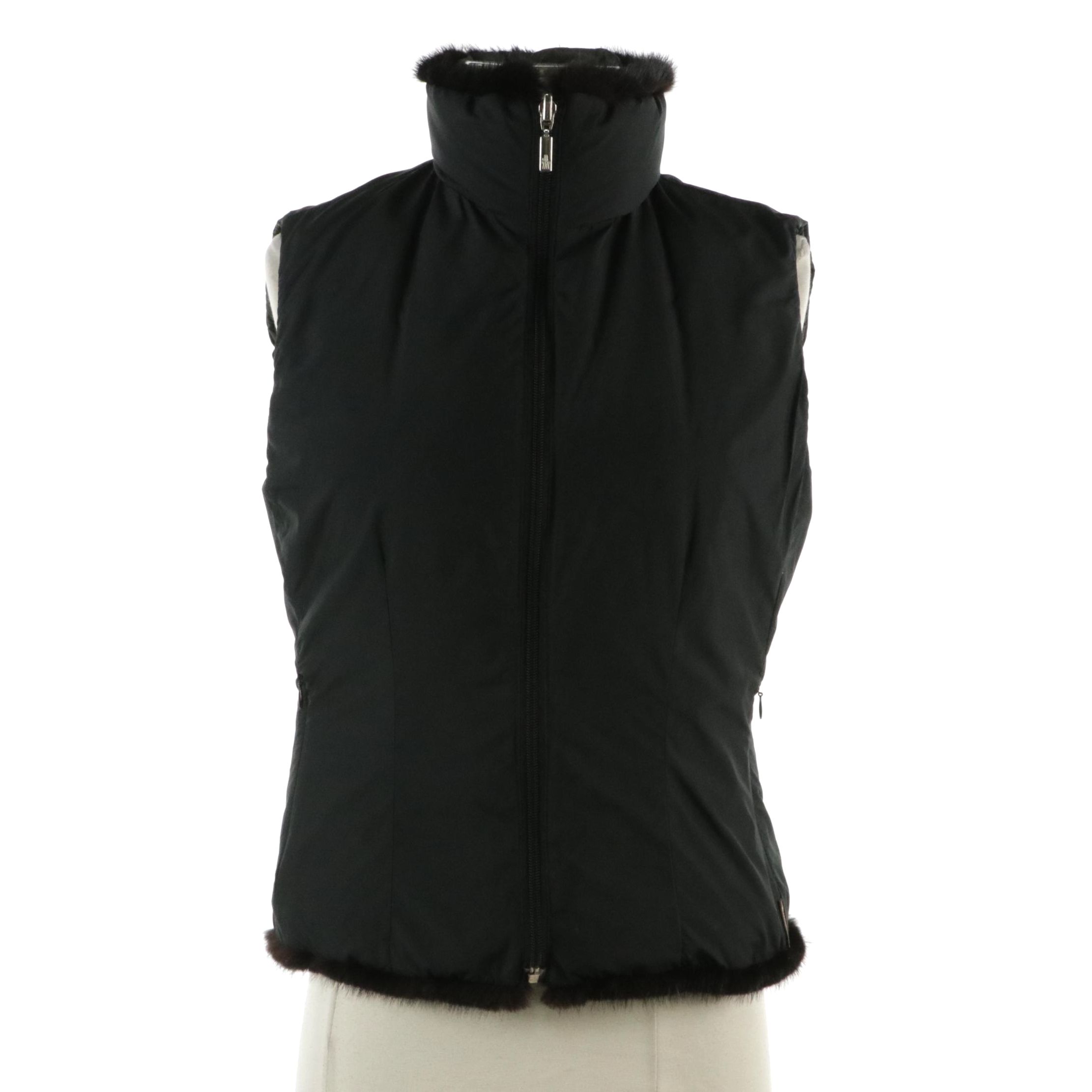 Moncler Vintage Reversible Nylon Vest with Rabbit Fur Trimming