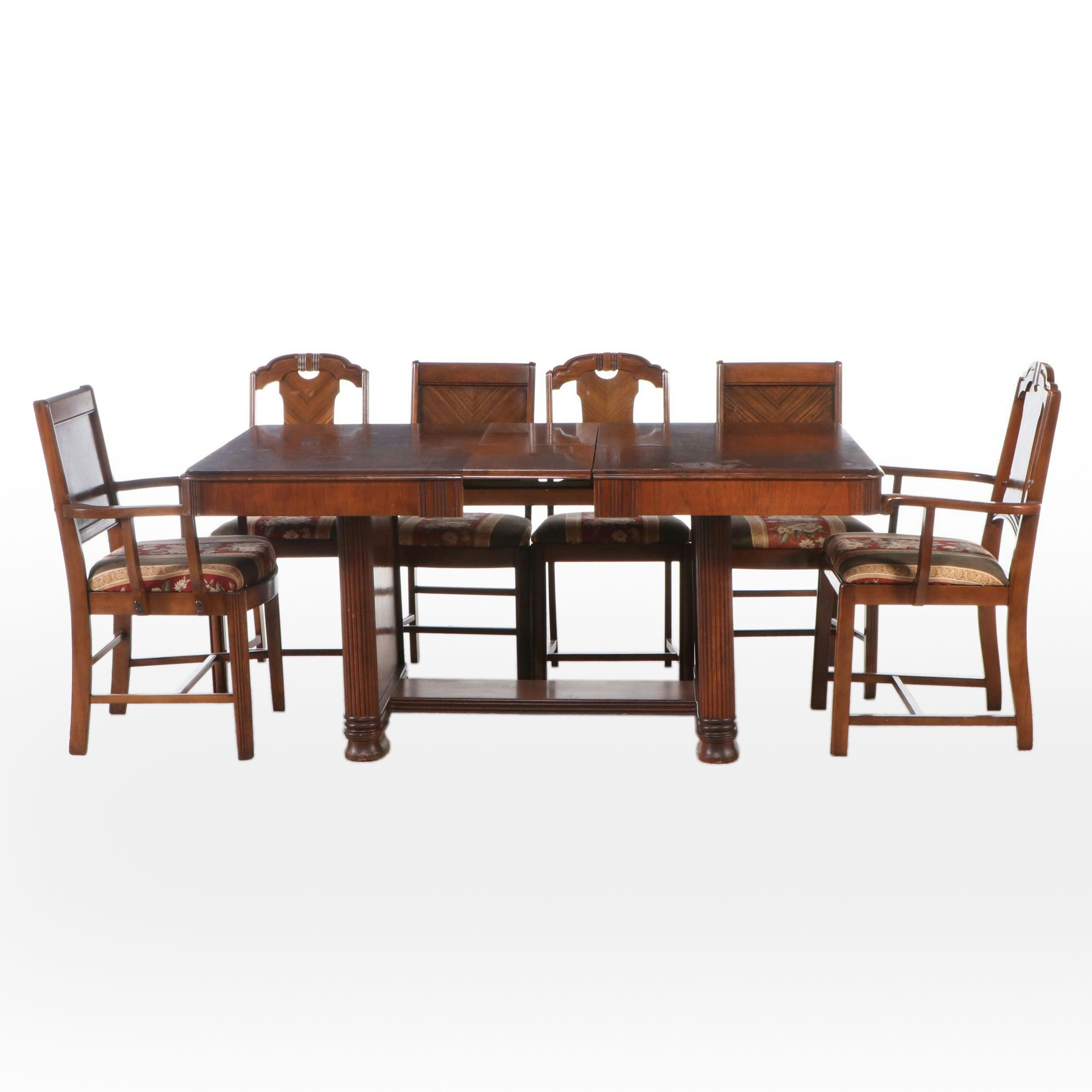 Art Deco Style Mahogany Dining Table with Six Mahogany Chairs