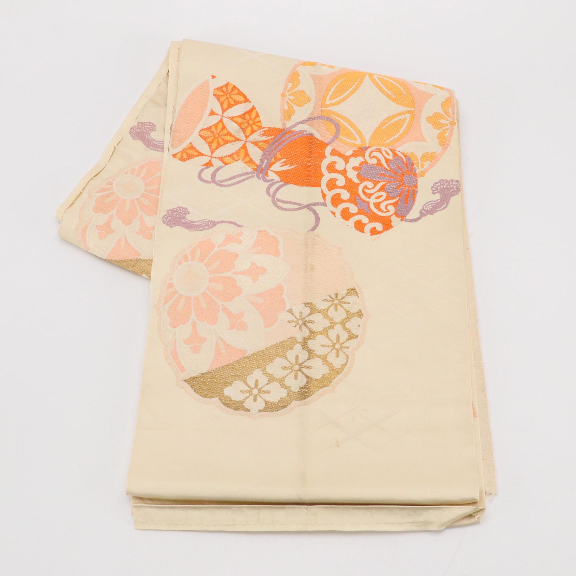 Japanese Rokutsu Fukuro Obi in Embroidered Silk