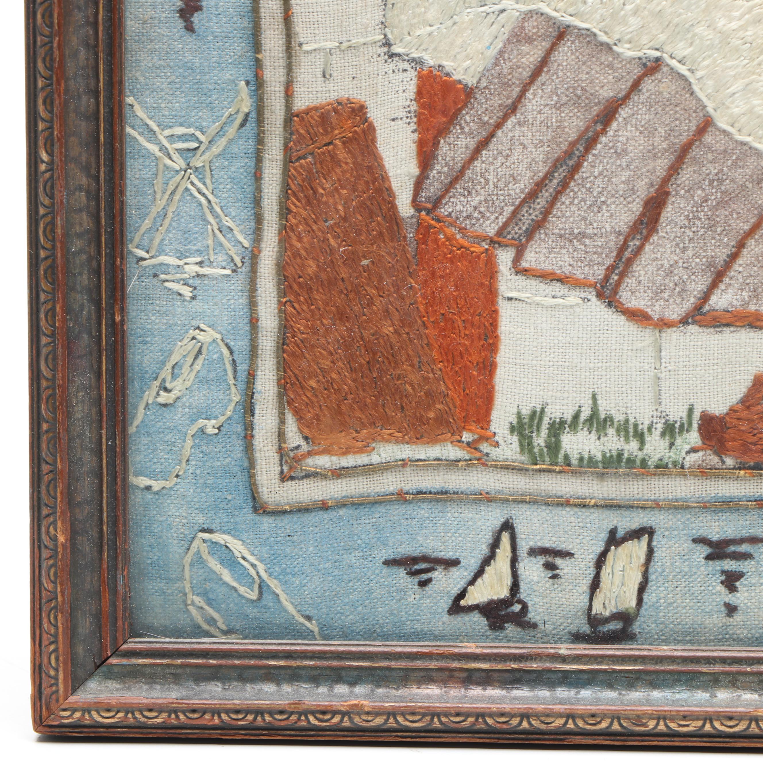 Handmade "Lots of Good Fish in the Sea" Satin Stitch Embroidery in Wood Frame