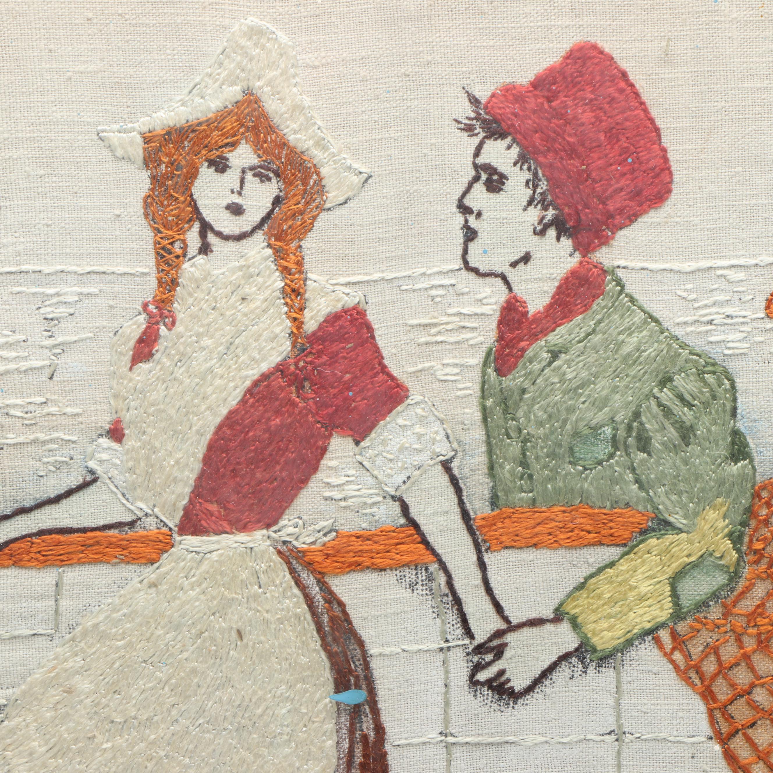 Handmade "Lots of Good Fish in the Sea" Satin Stitch Embroidery in Wood Frame