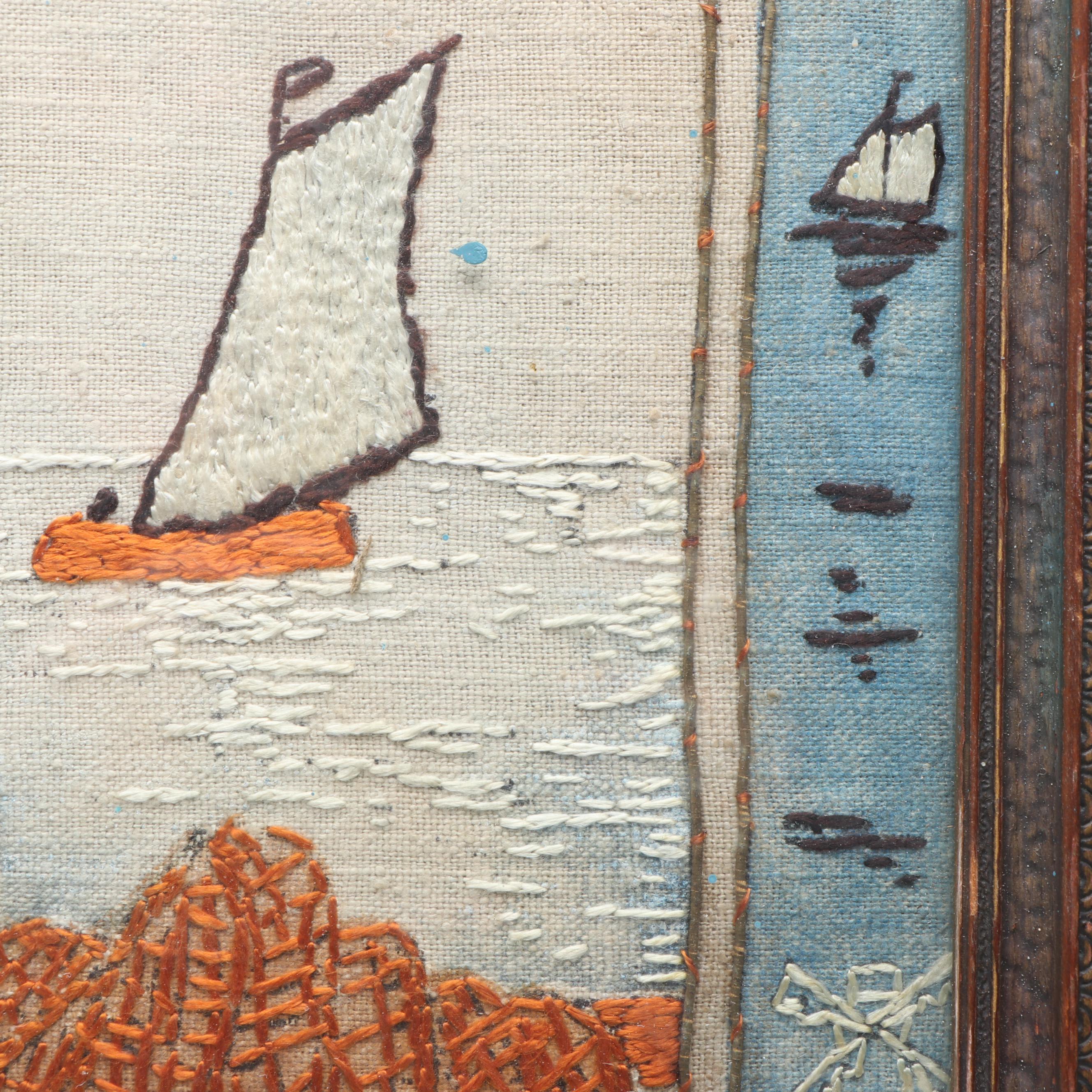 Handmade "Lots of Good Fish in the Sea" Satin Stitch Embroidery in Wood Frame