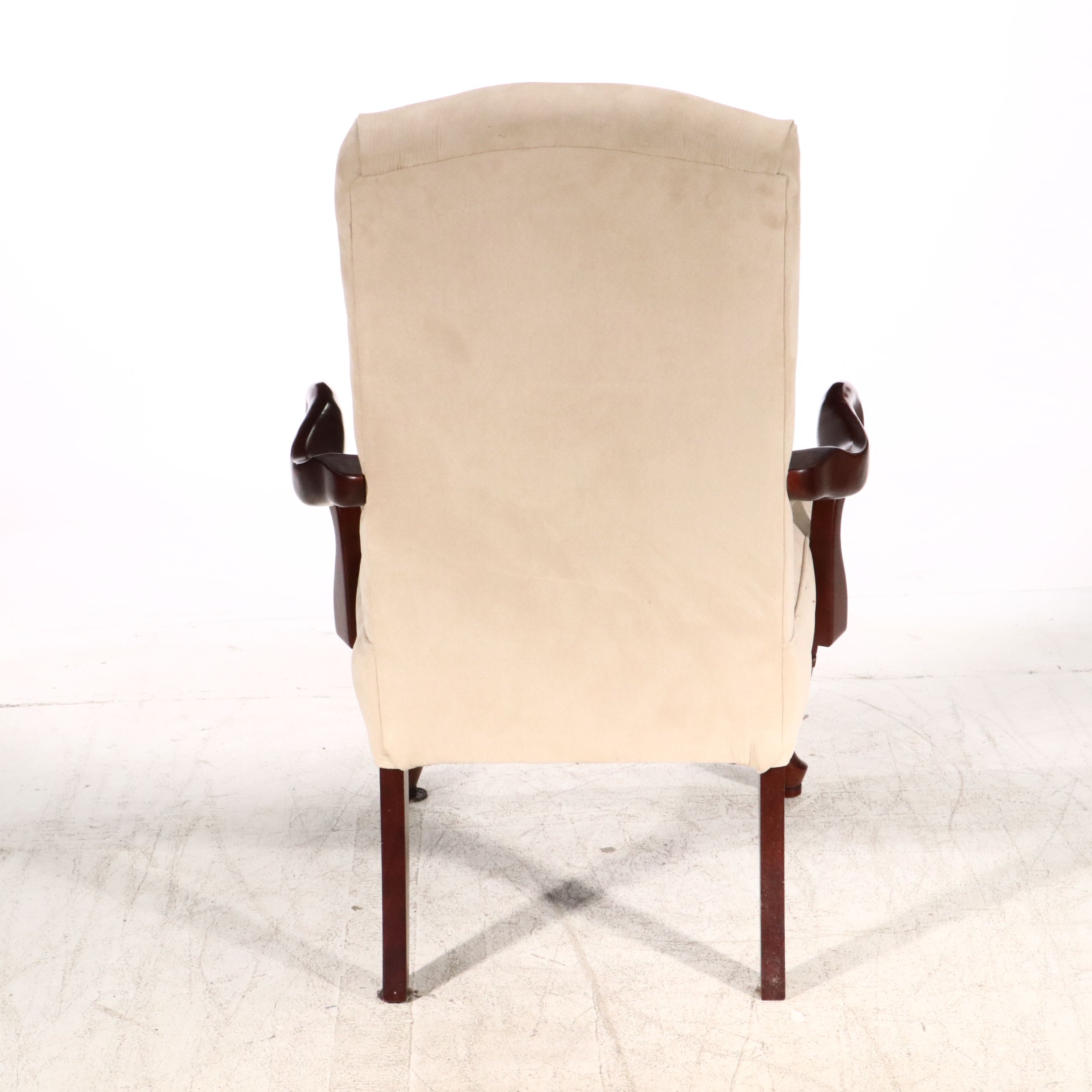 Queen Anne Style Upholstered Mahogany Armchair