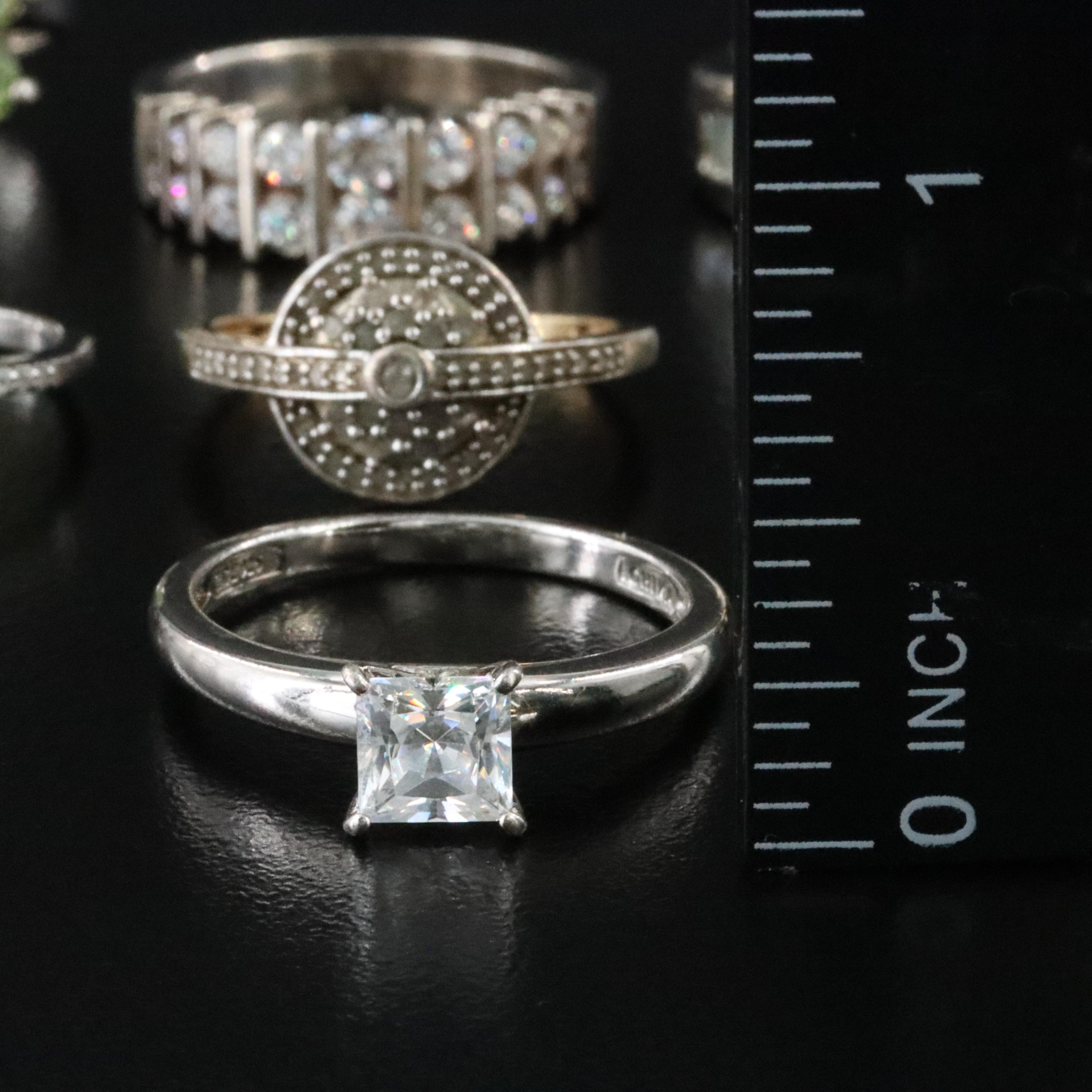 Collection of Sterling Rings with Peridot, Diamond and CZ