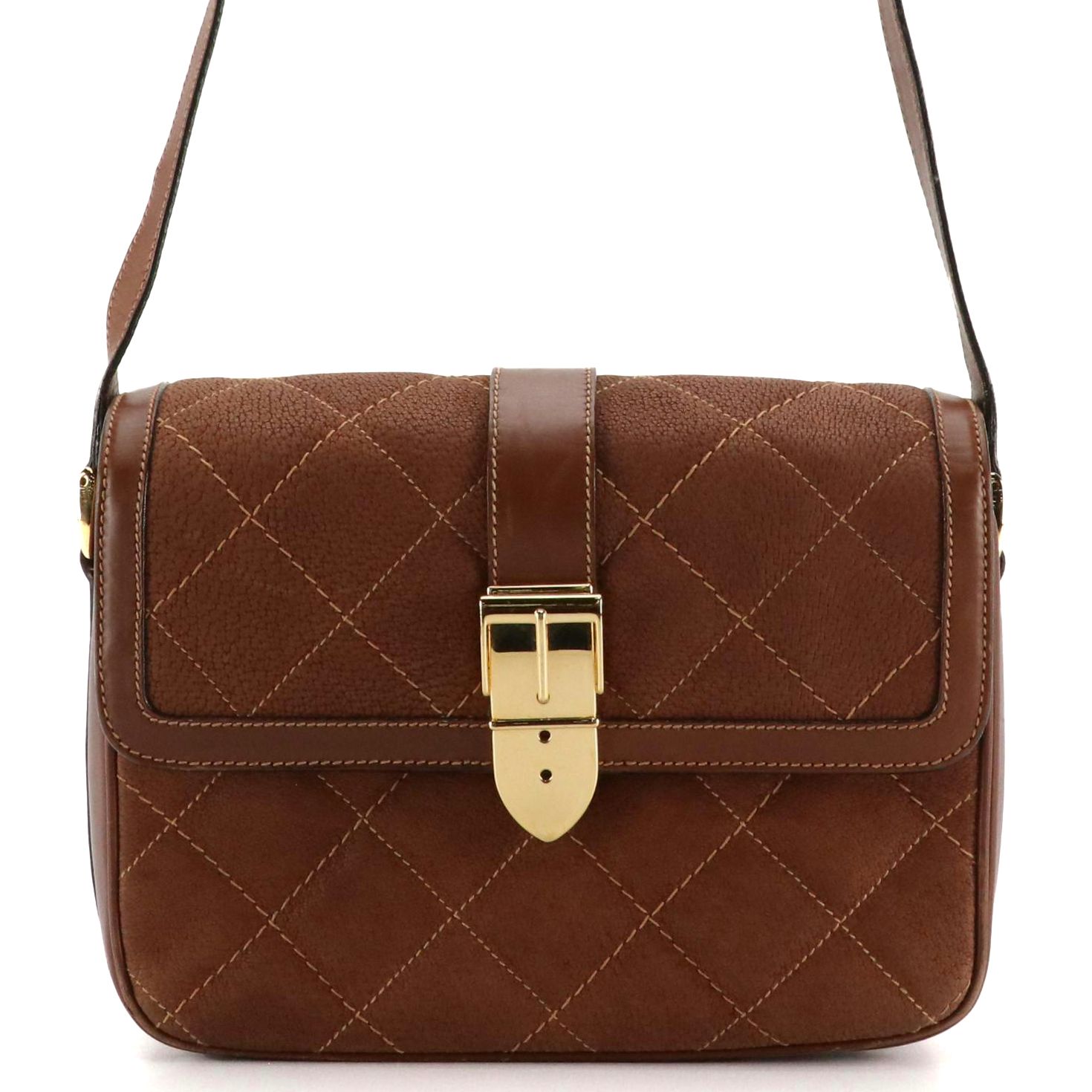 Gucci Brown Quilted Leather Buckle Flap Shoulder Bag