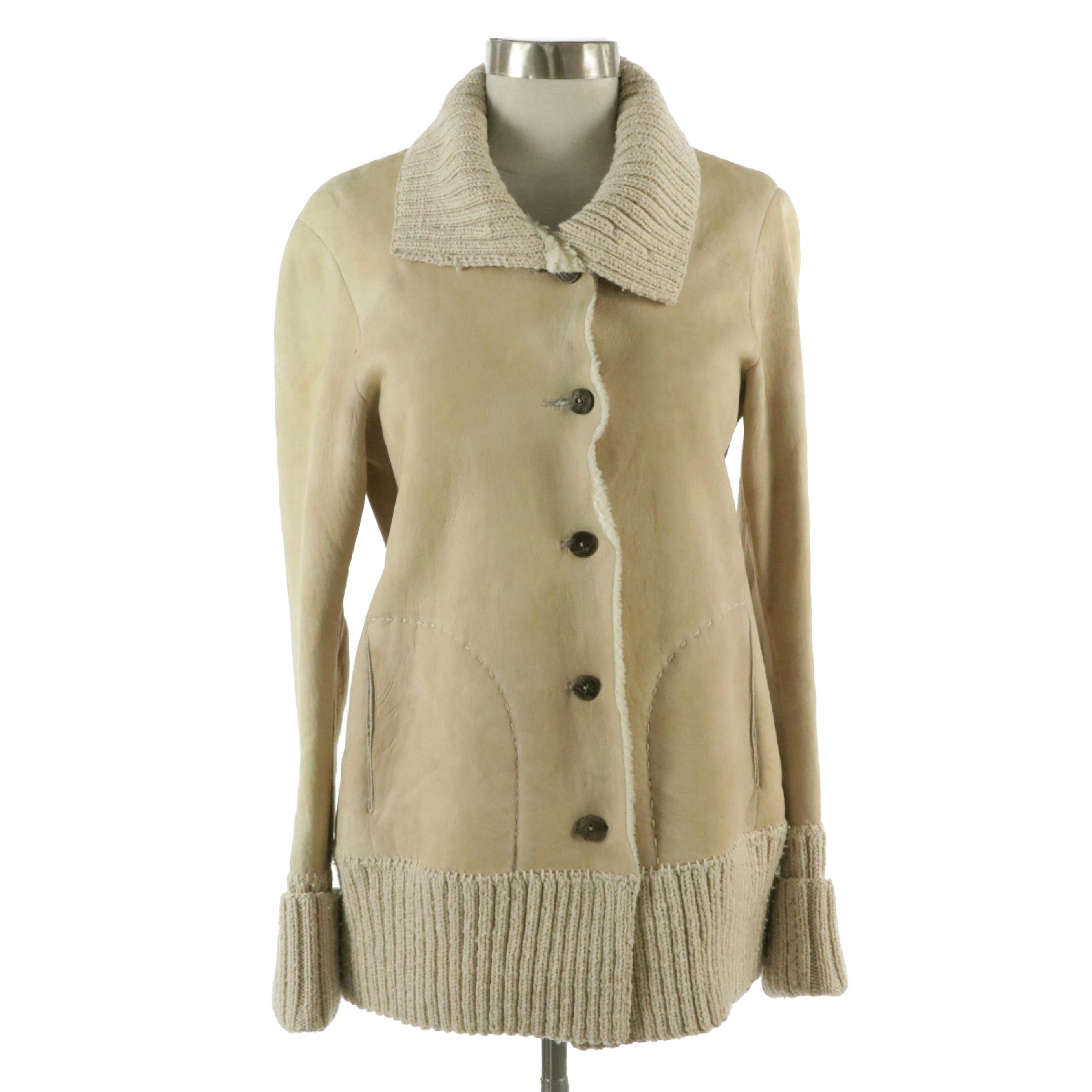 Nigel Preston & Knight Shearling Lambskin Coat with Chunky Knit Trimming