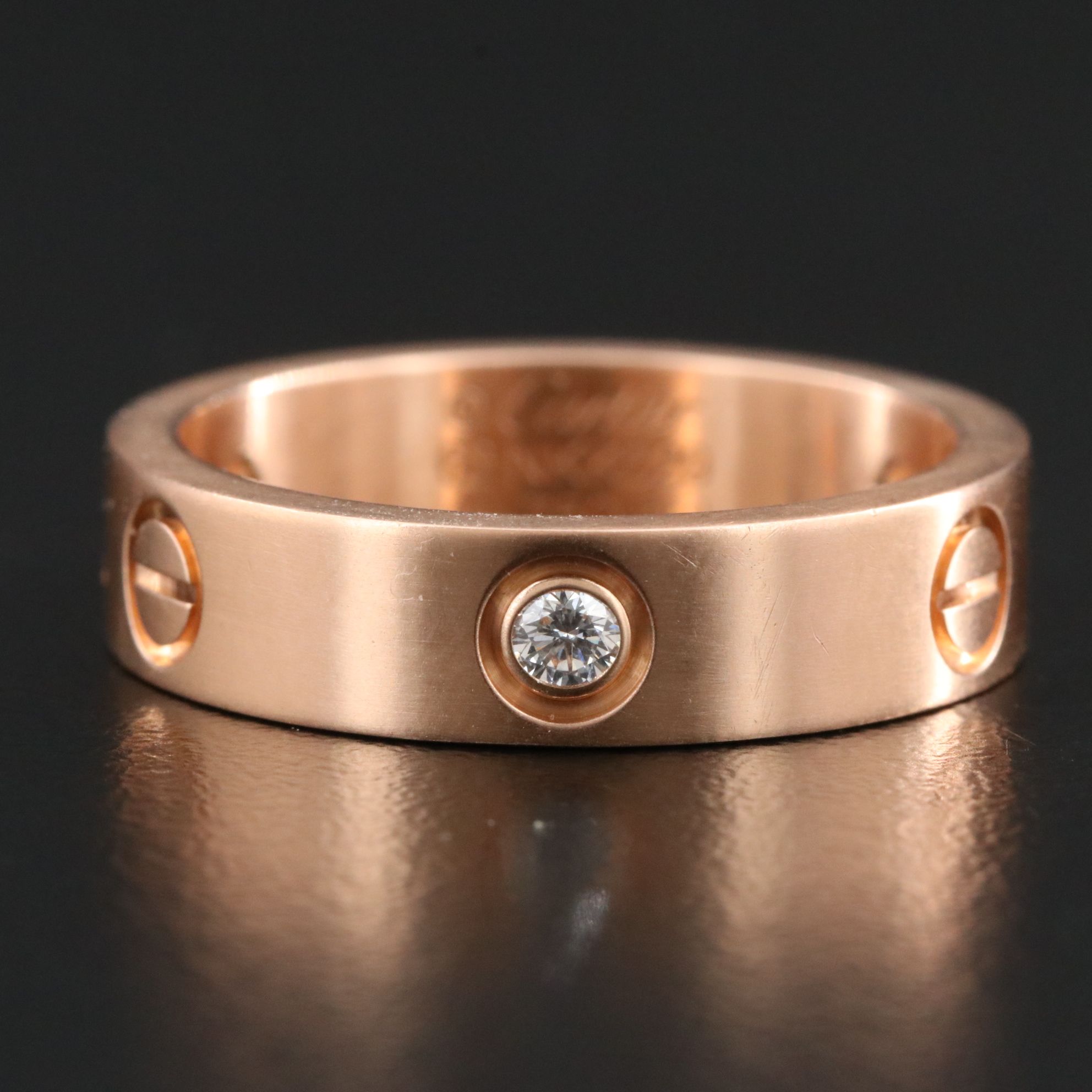 Cartier LOVE 18K Rose Gold and Three Diamond Ring