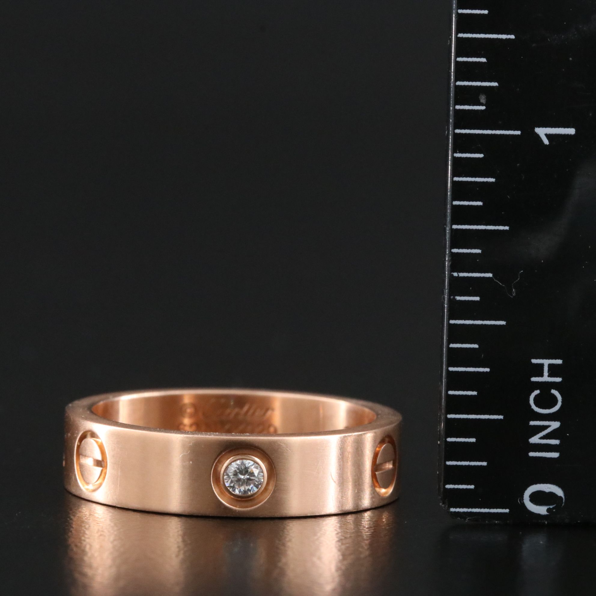 Cartier LOVE 18K Rose Gold and Three Diamond Ring
