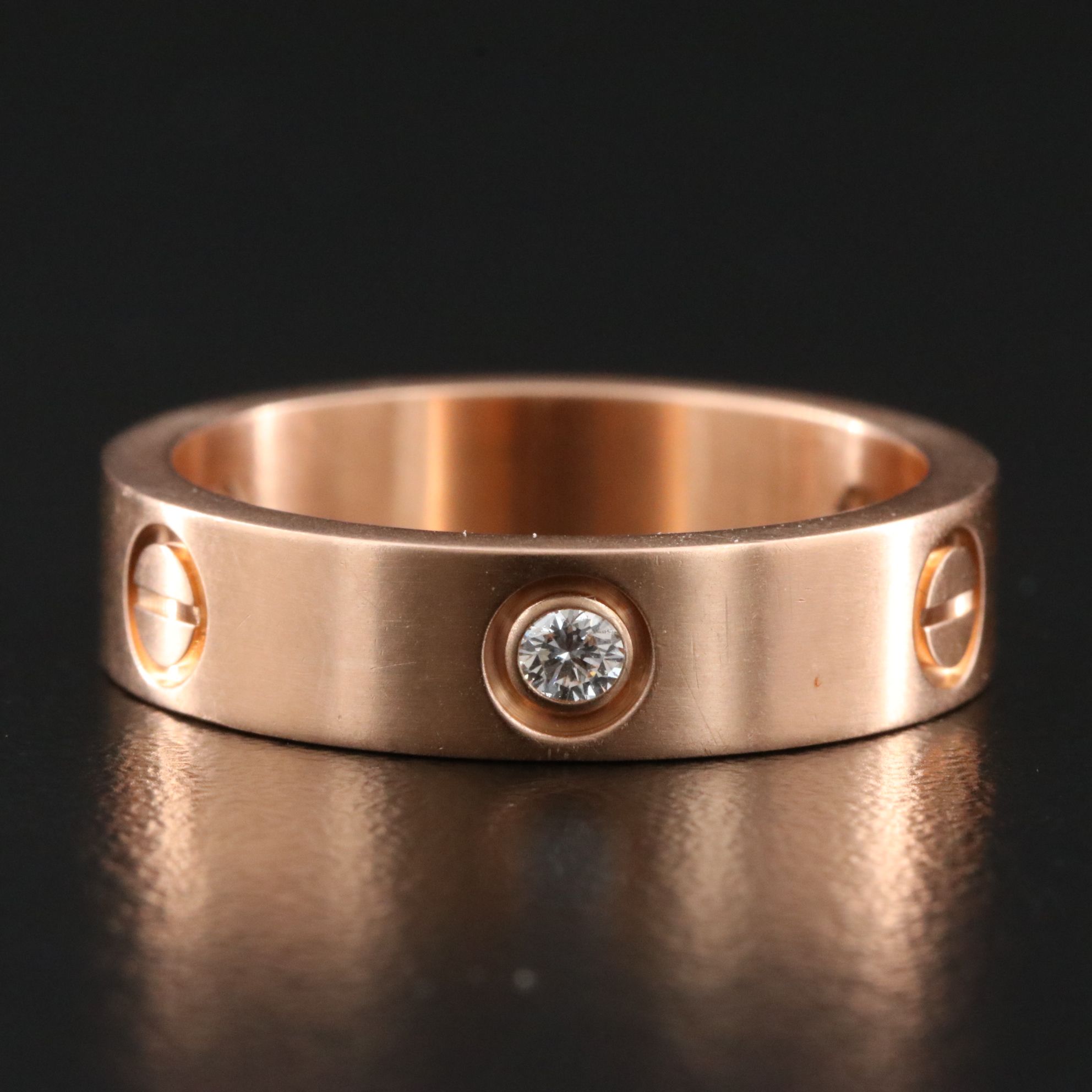 Cartier LOVE 18K Rose Gold and Three Diamond Ring