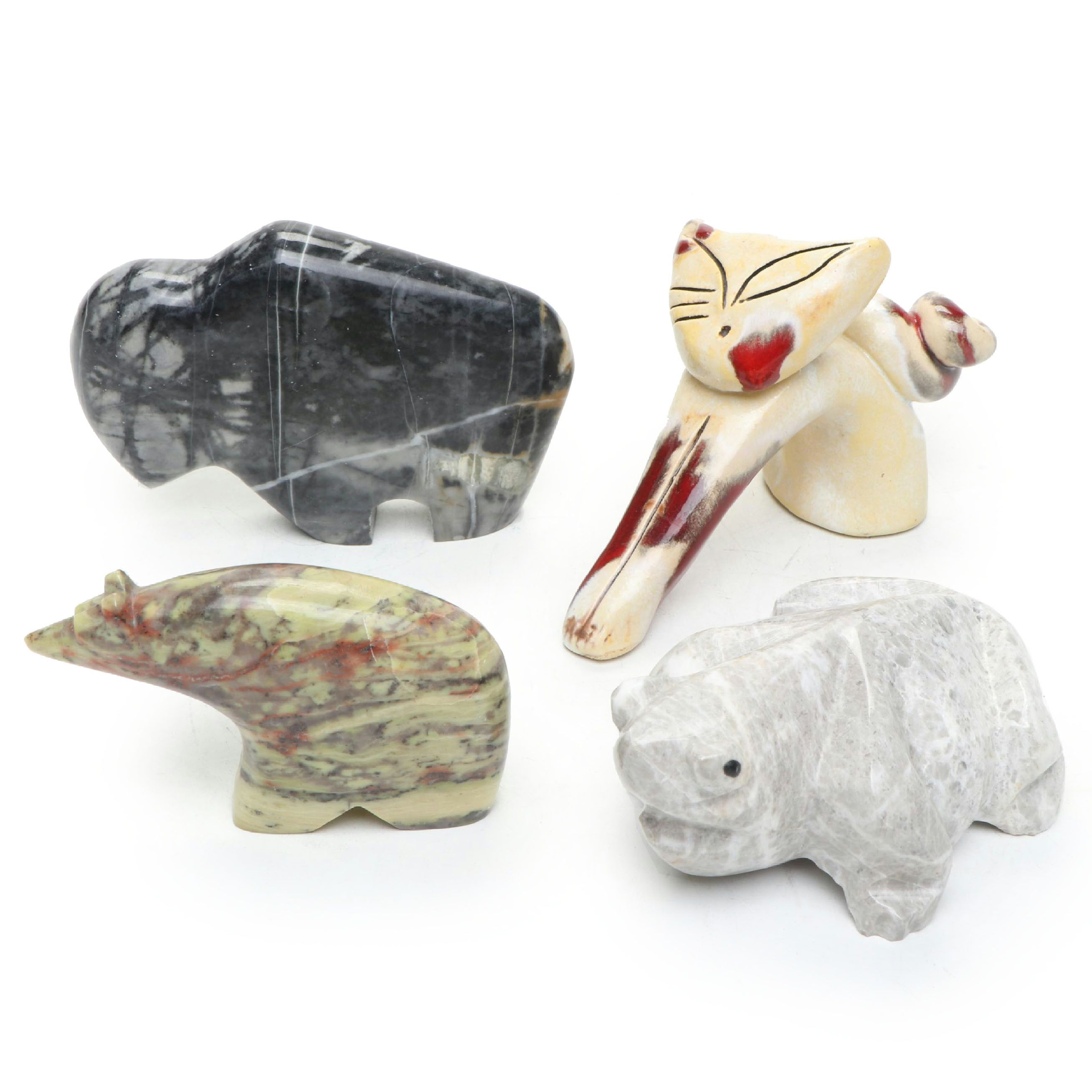 Native American Fetish Style Carved Stone Animals, Hrvatska Croatia Ceramic Cat