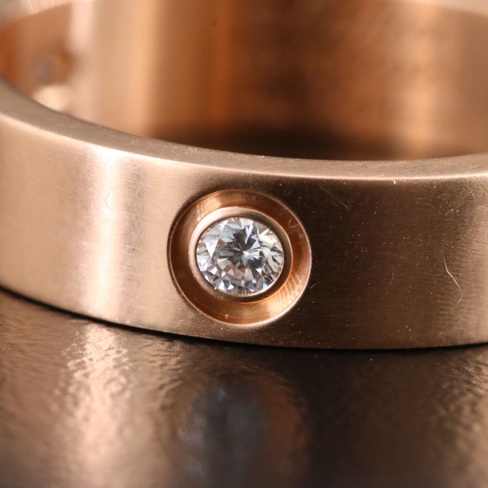 Cartier LOVE 18K Rose Gold and Three Diamond Ring