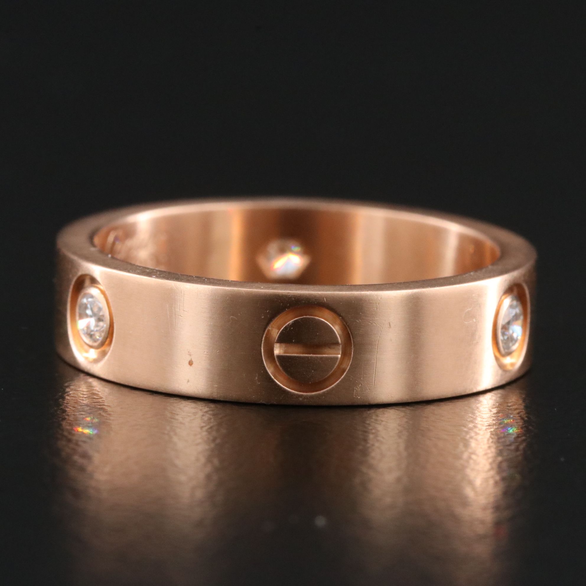 Cartier LOVE 18K Rose Gold and Three Diamond Ring
