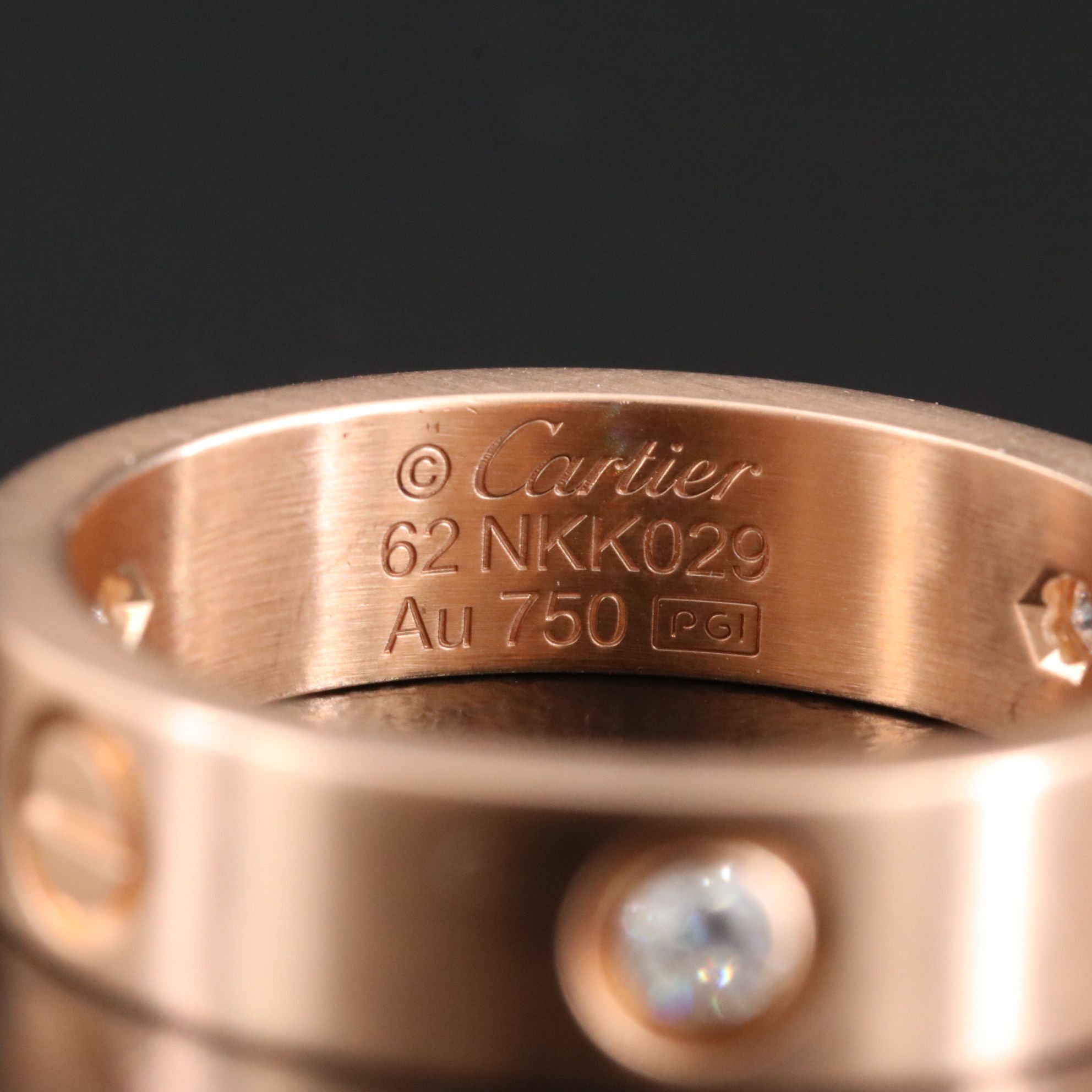 Cartier LOVE 18K Rose Gold and Three Diamond Ring