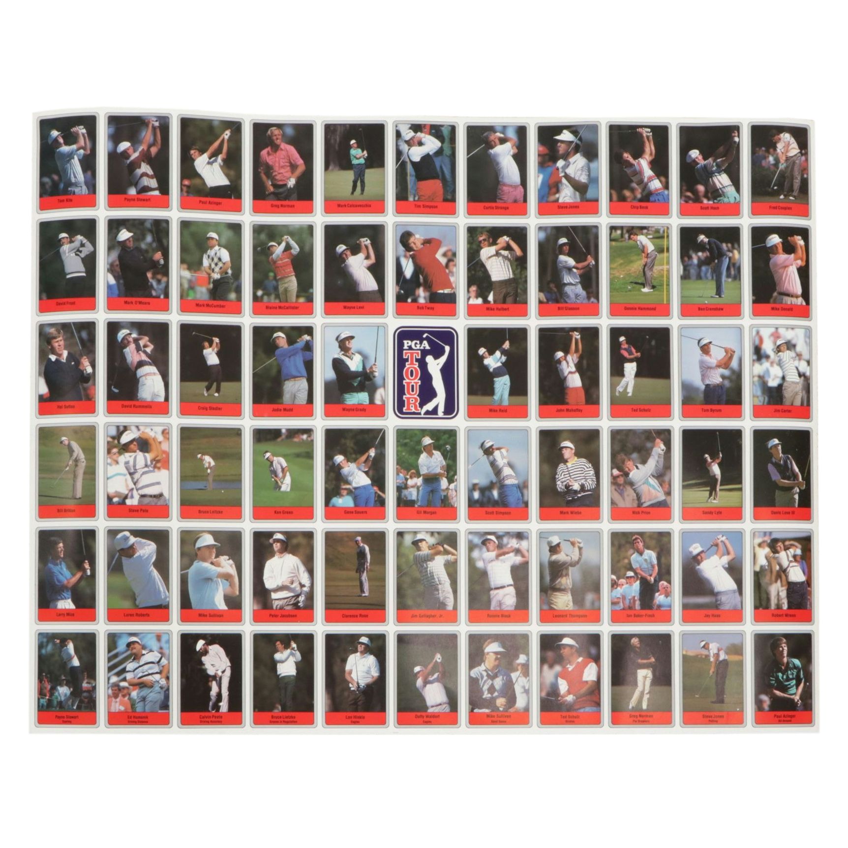 Four Identical 1990 Two-Sided PGA Tour Trading Card Posters