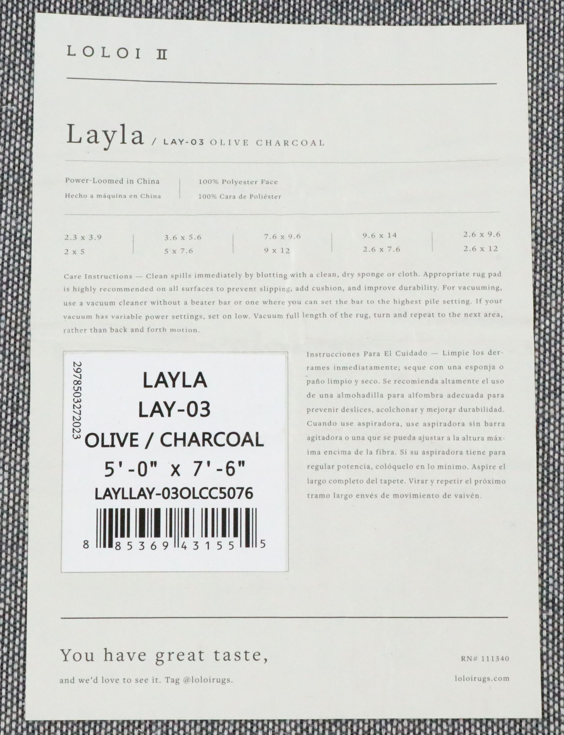 5' x 7'5 Machine Made Loloi "Layla" Area Rug