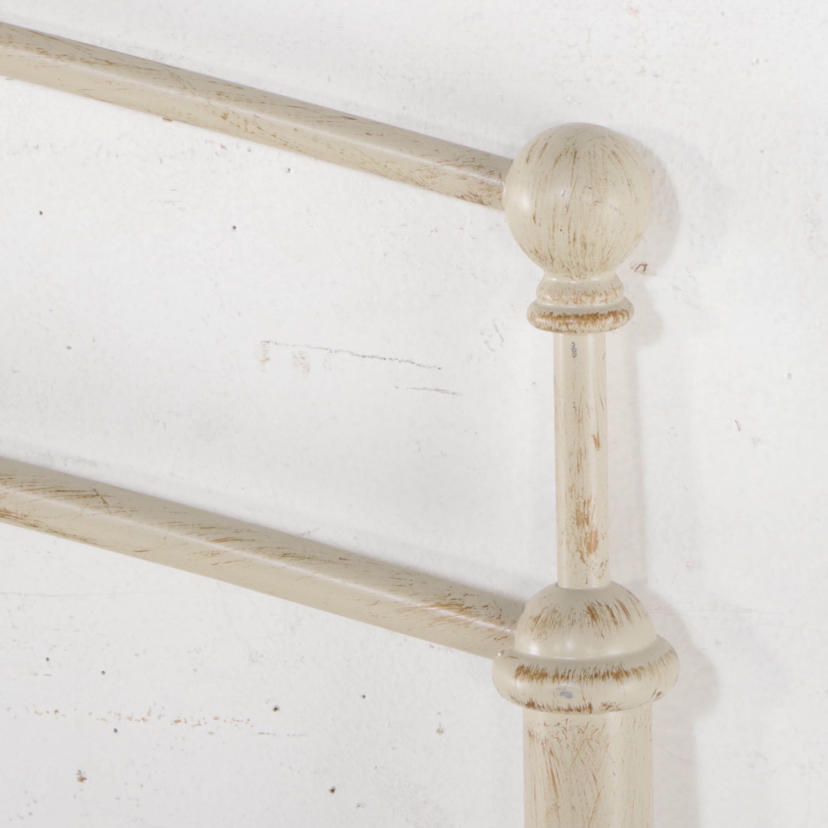 Distressed Cream Painted Wrought Metal Headboard with Metal Frame