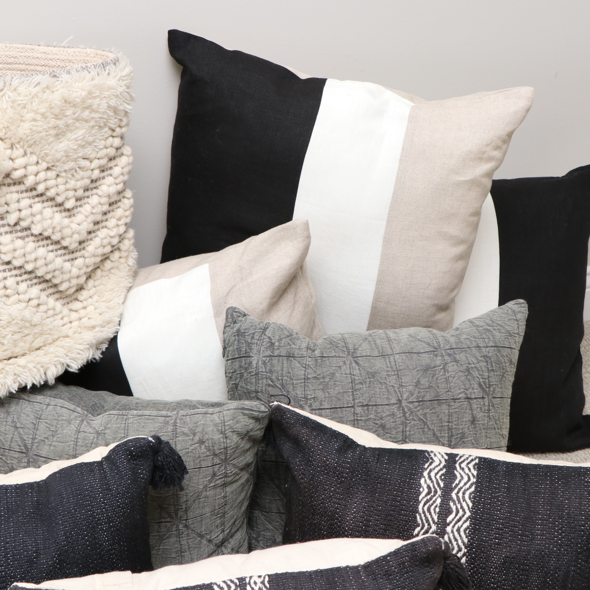 Surya "Mali" Baskets, Surya Woven Pillows and Other Striped Pillows