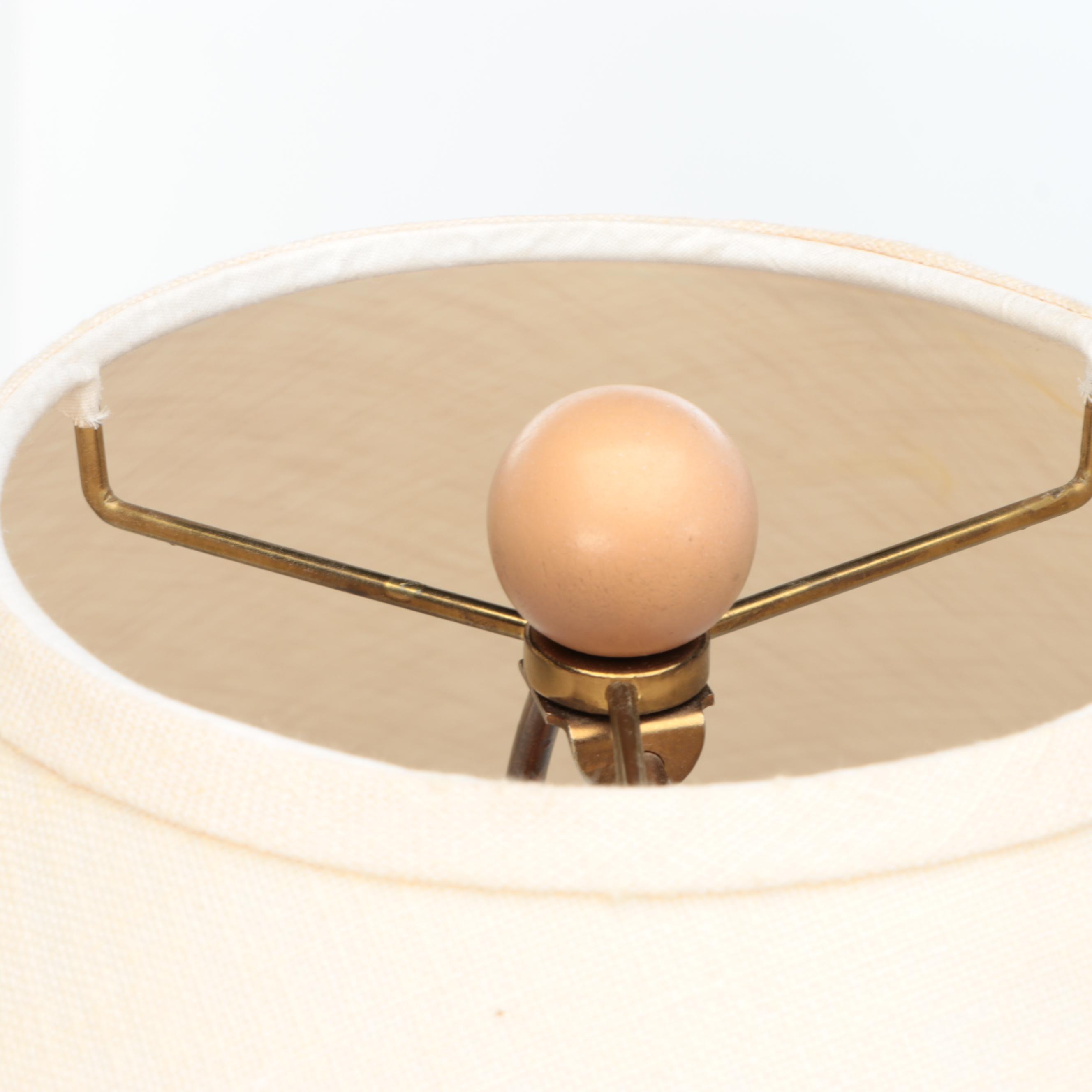 Chalkware Pottery Table Lamp with Cotton Coolie Shade, Late 20th Century