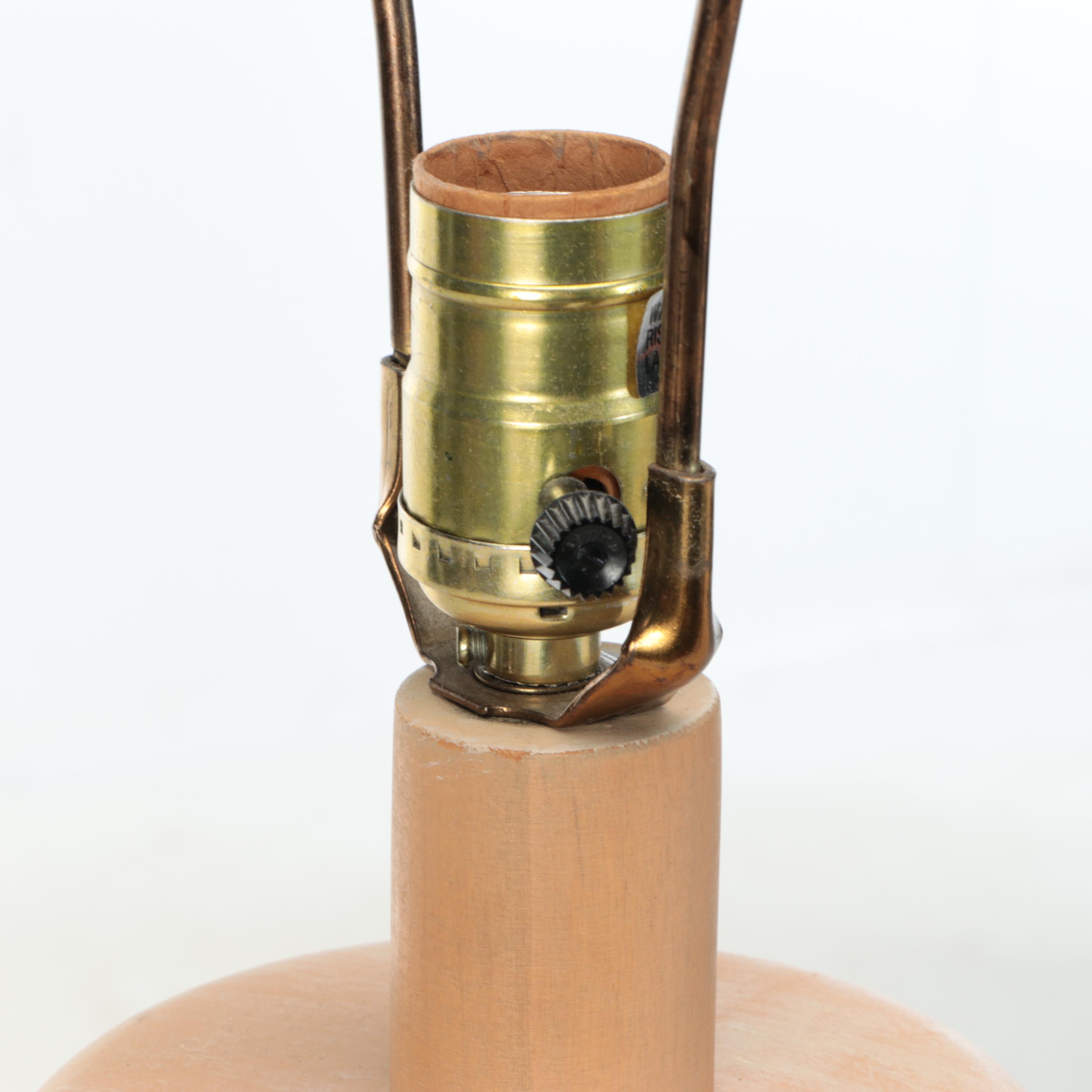 Chalkware Pottery Table Lamp with Cotton Coolie Shade, Late 20th Century