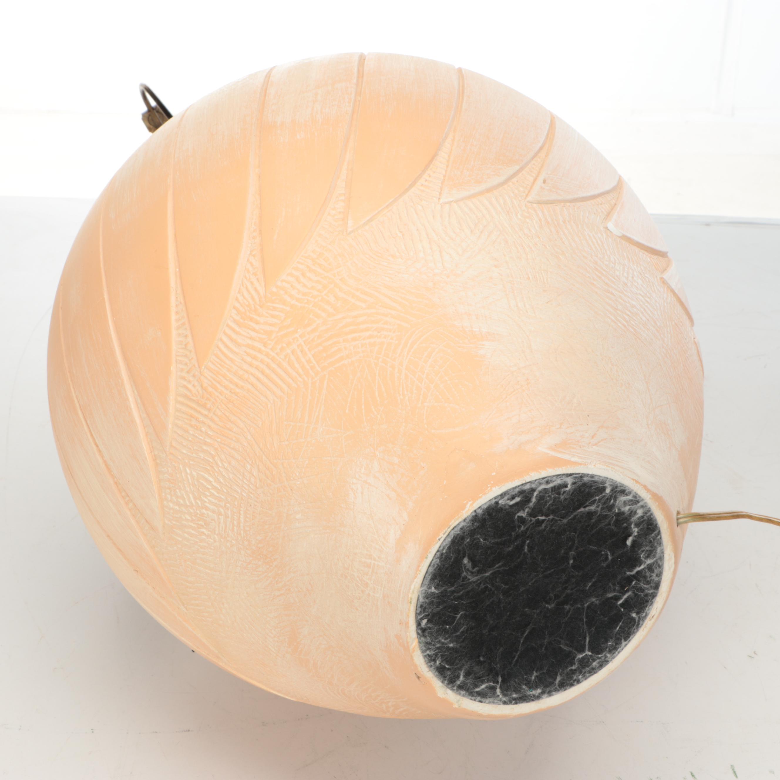 Chalkware Pottery Table Lamp with Cotton Coolie Shade, Late 20th Century