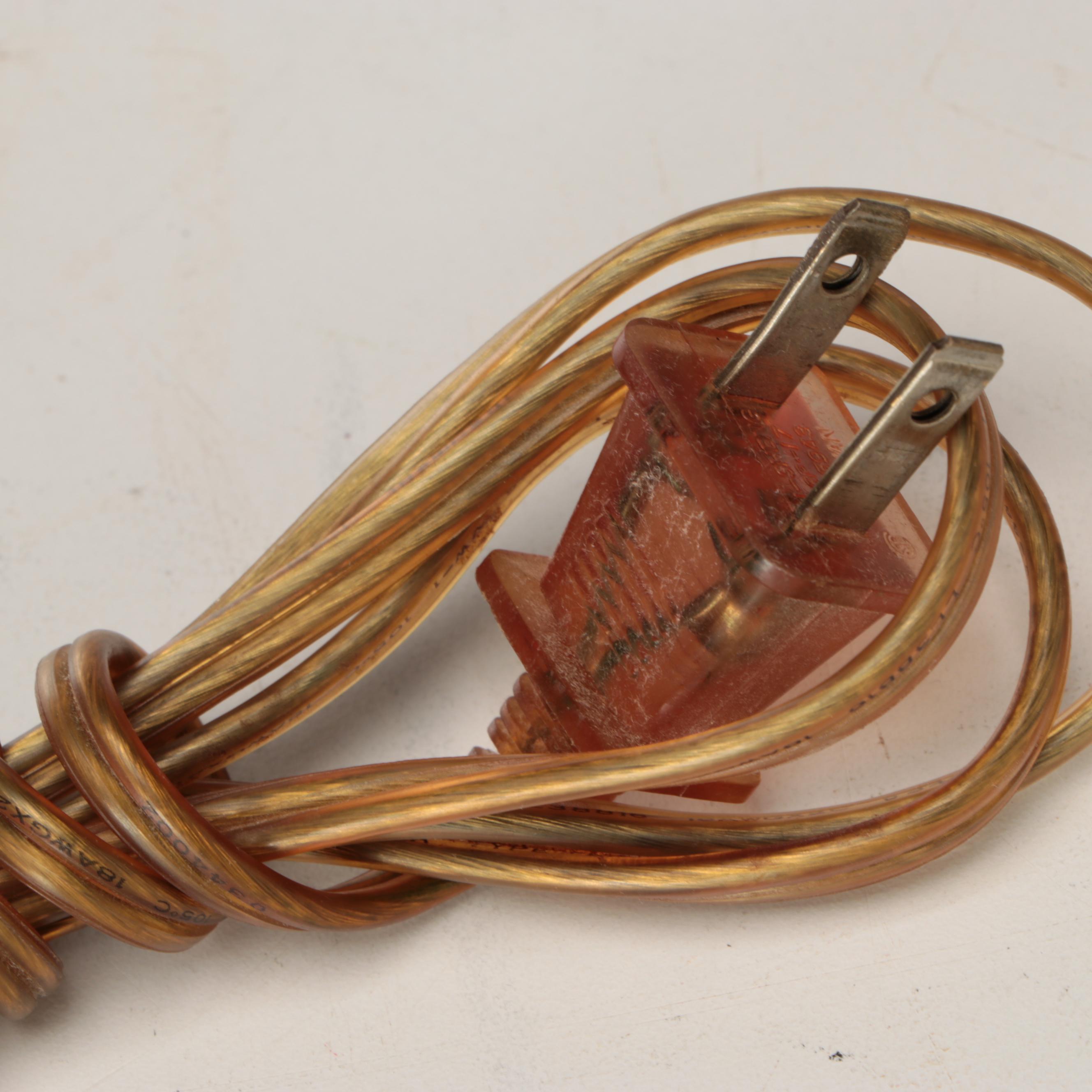 Chalkware Pottery Table Lamp with Cotton Coolie Shade, Late 20th Century