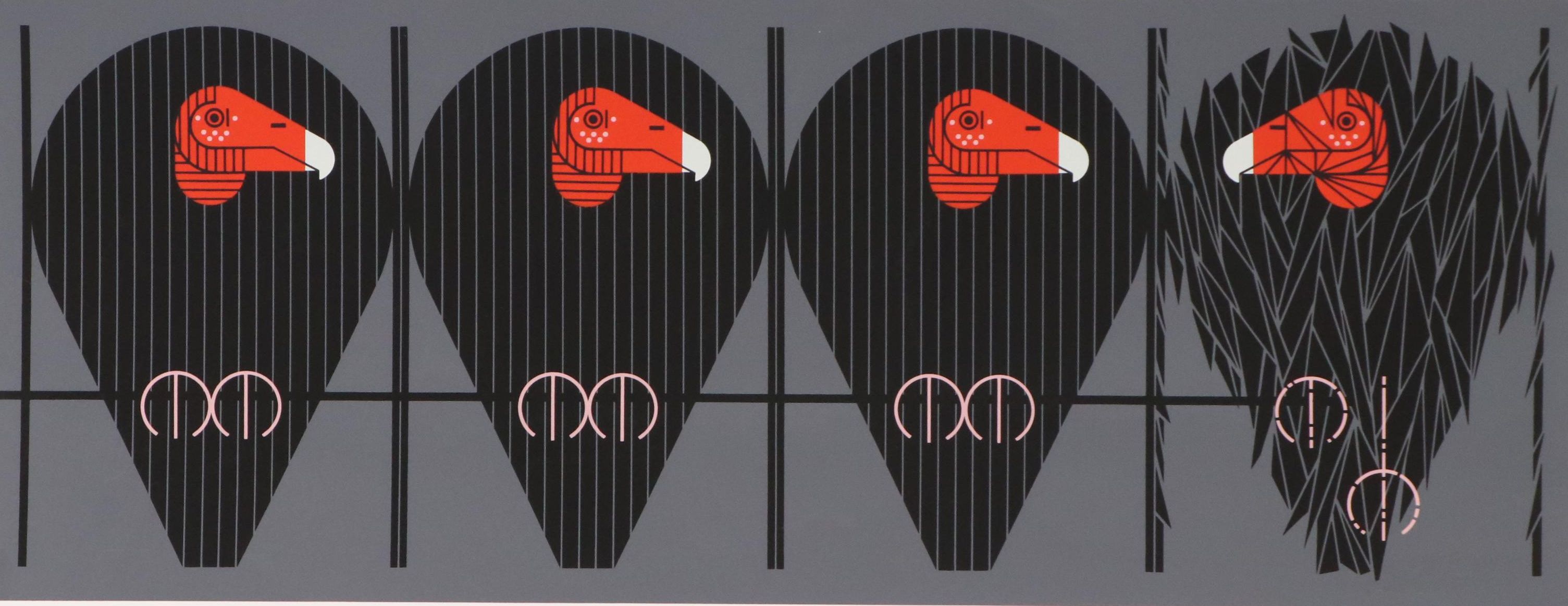 Charley Harper Serigraph "Buzz Off, You Turkey!," 1979