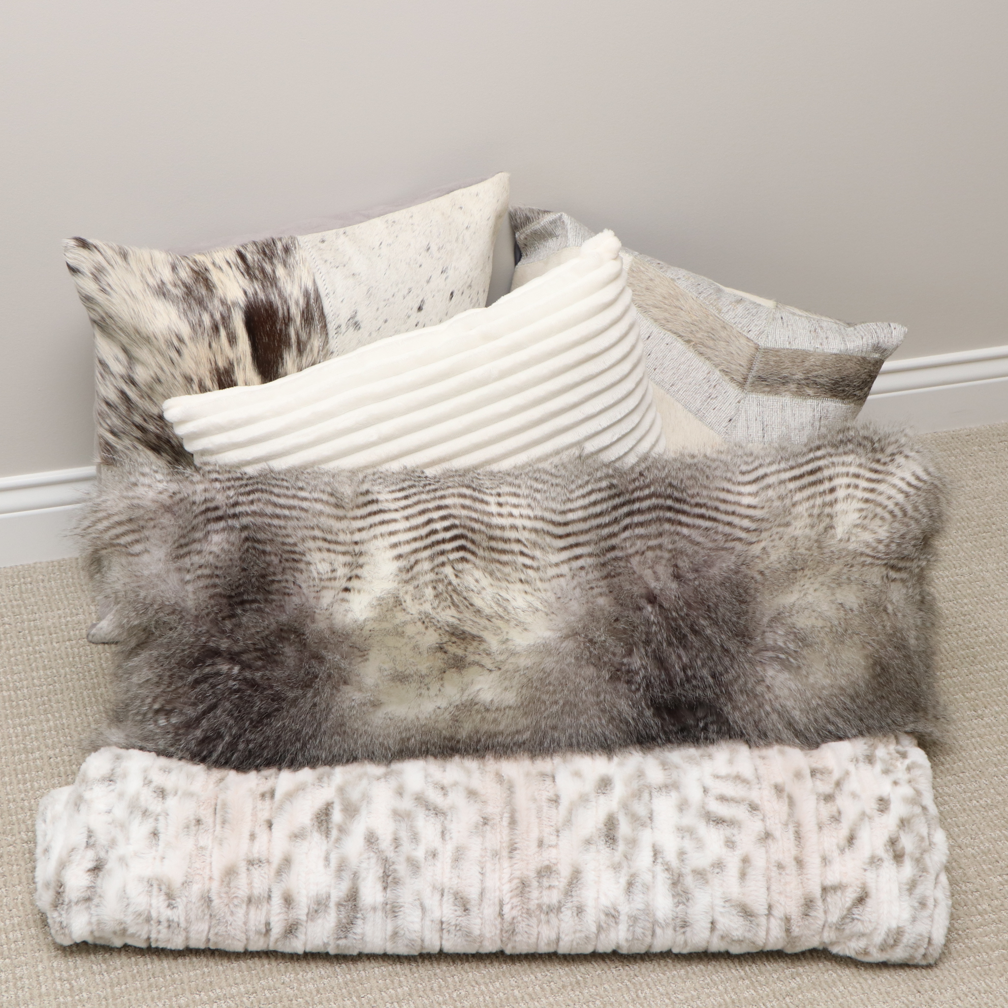 Surya Hide Pillows, Nicole Miller Faux Fur Throw and Other Pillows