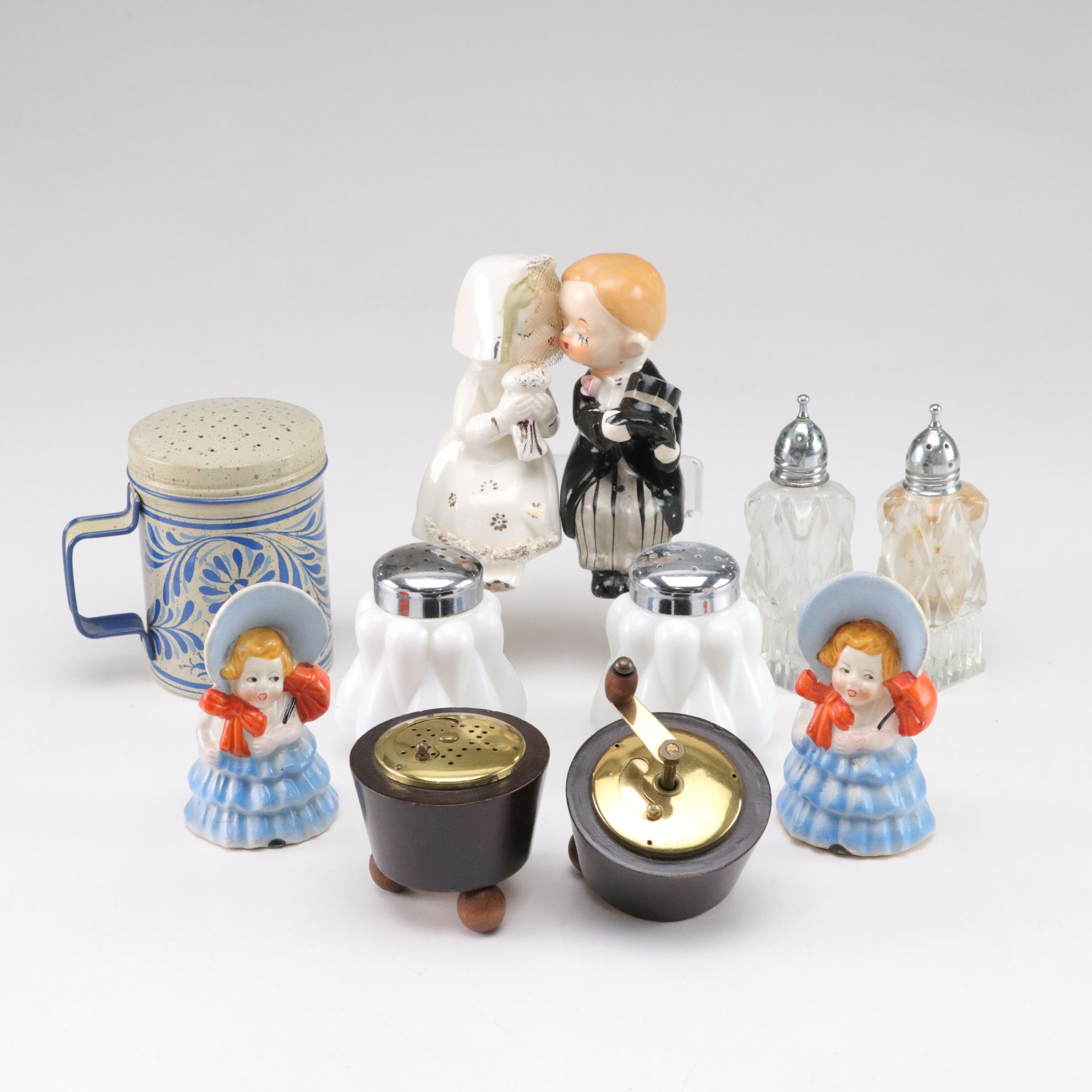 Bride & Groom Kissing Shakers with Southern Belle, Cut Crystal & More Shakers