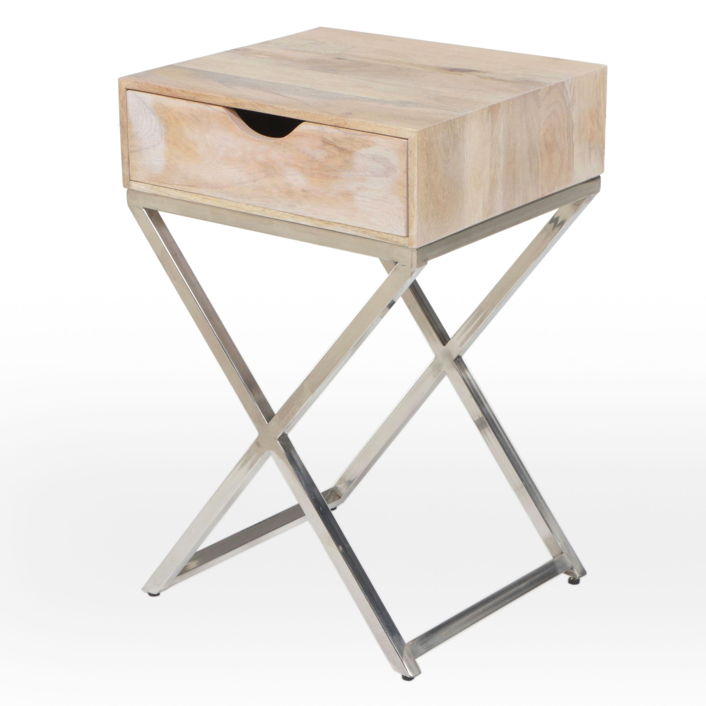 Threshold Contemporary Wood and Chrome Accent Table