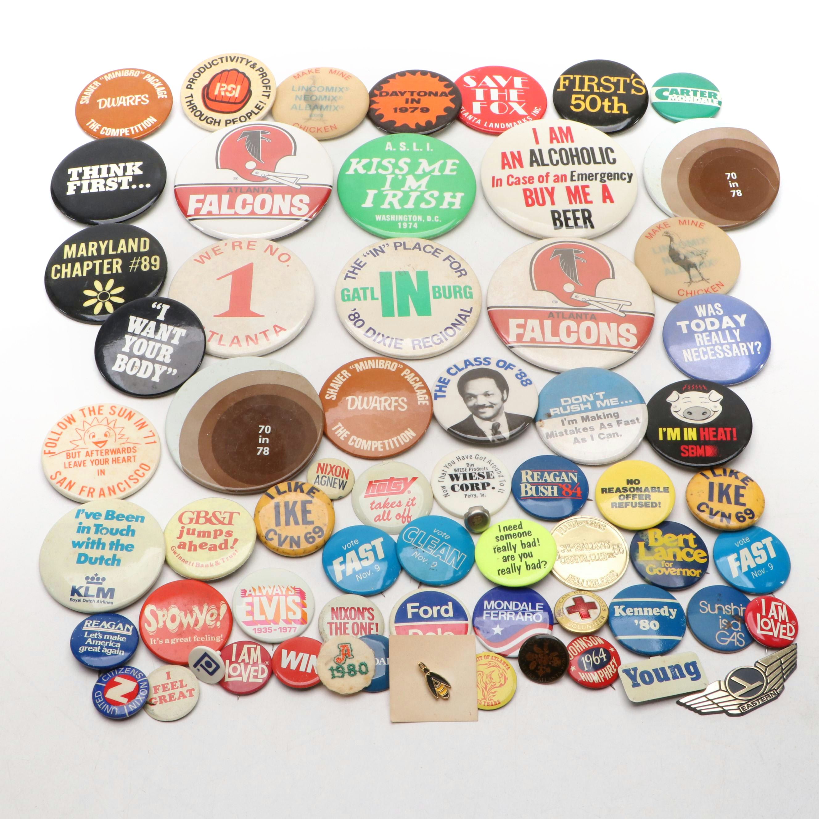 Atlanta Falcons, Dwight Eisenhower, Richard Nixon and Other Novelty Pinbacks