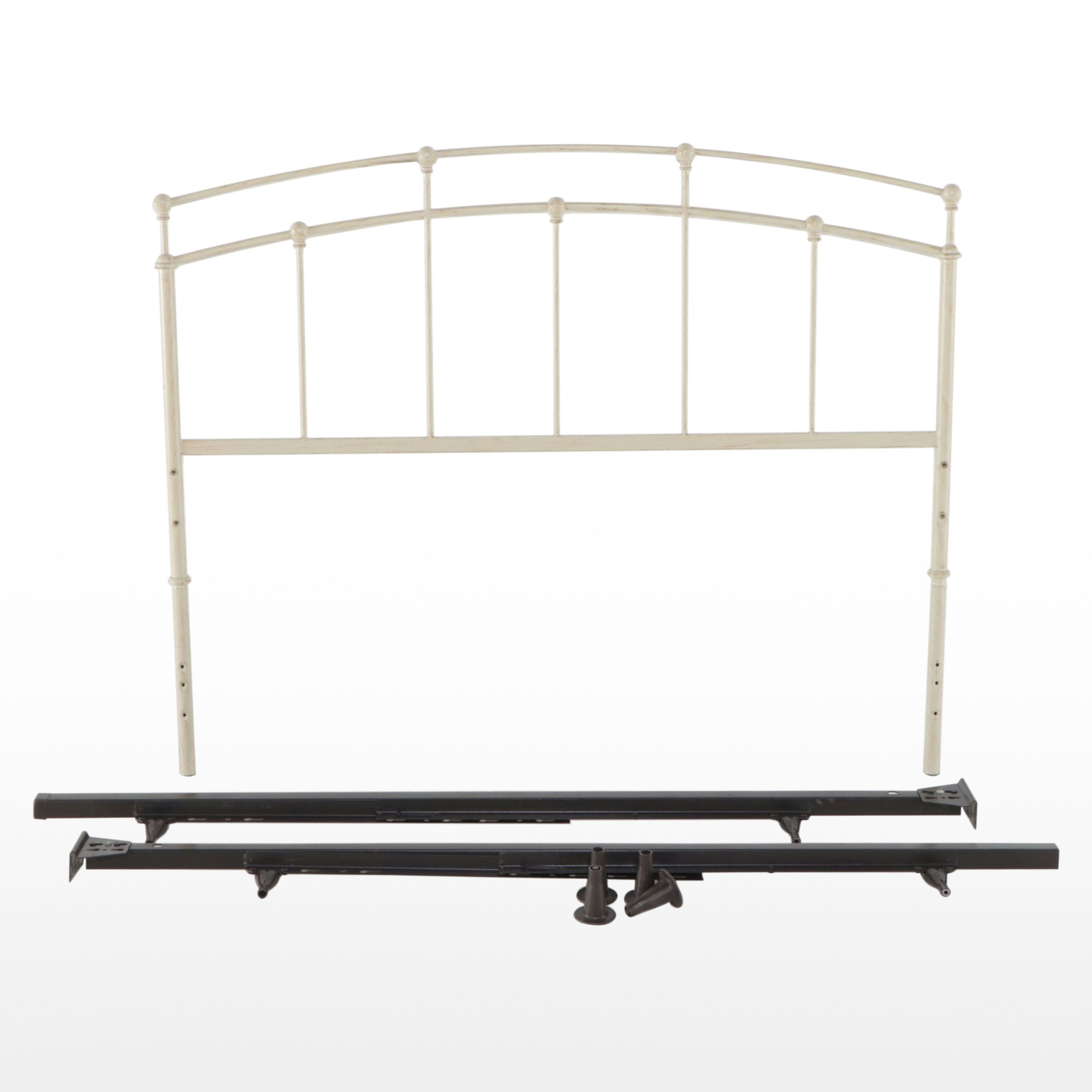 Distressed Cream Painted Wrought Metal Headboard with Metal Frame