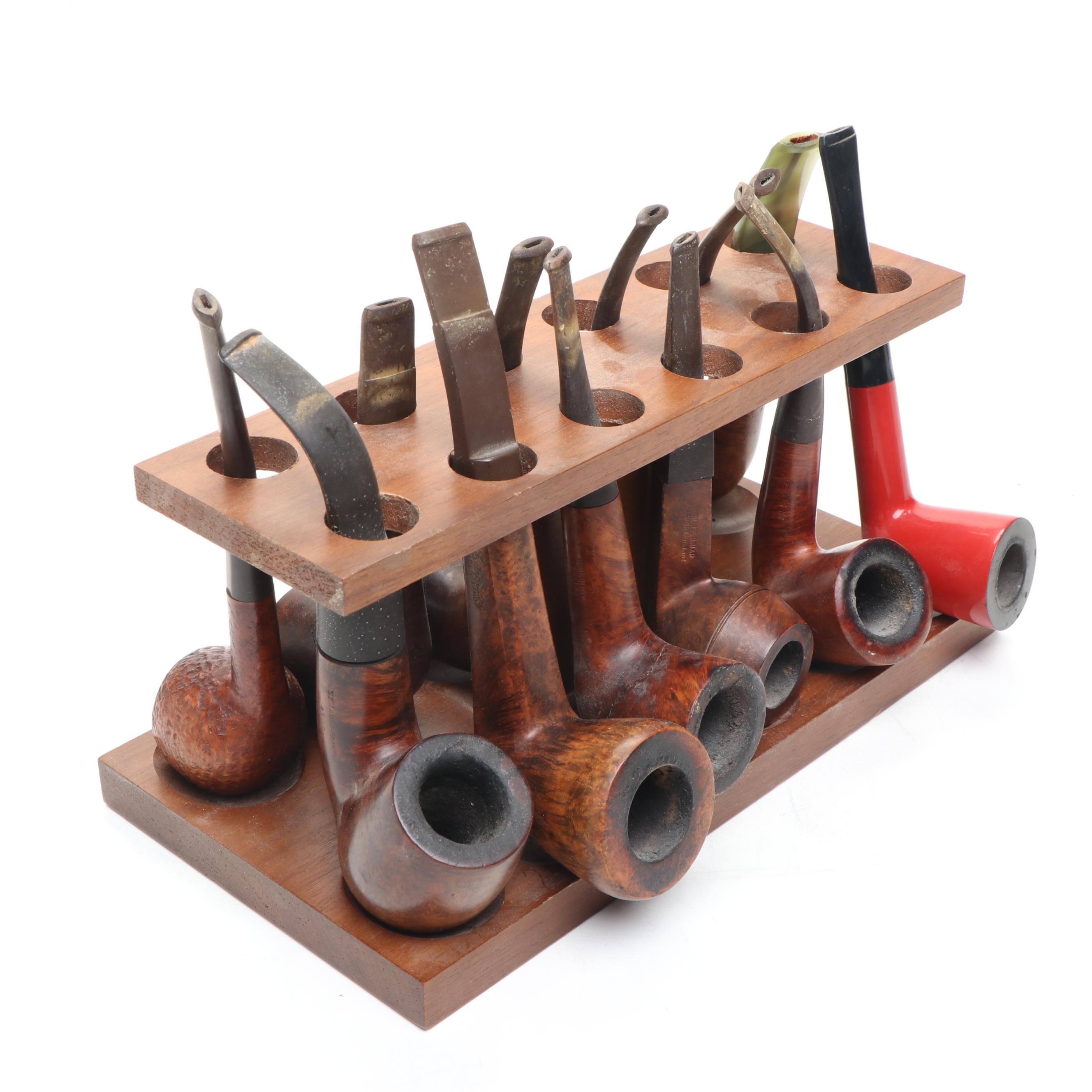 Butz-Choquin, Tabago, and More Carved Wood Pipes with Wooden Stand