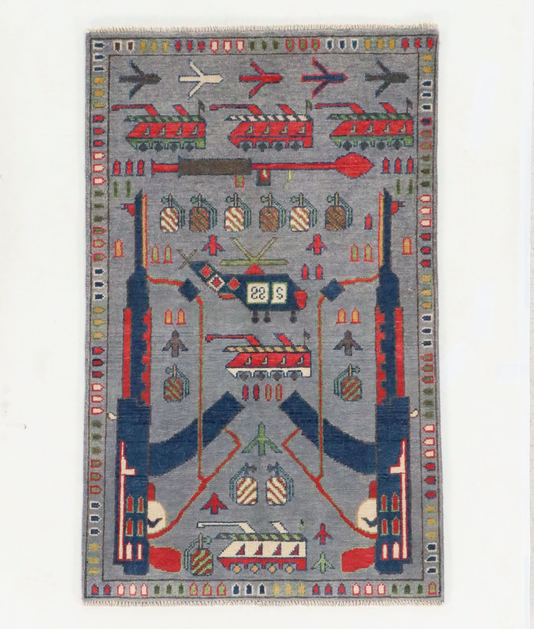 2'8 x 4'4 Hand-Knotted Afghan Pictorial War Accent Rug