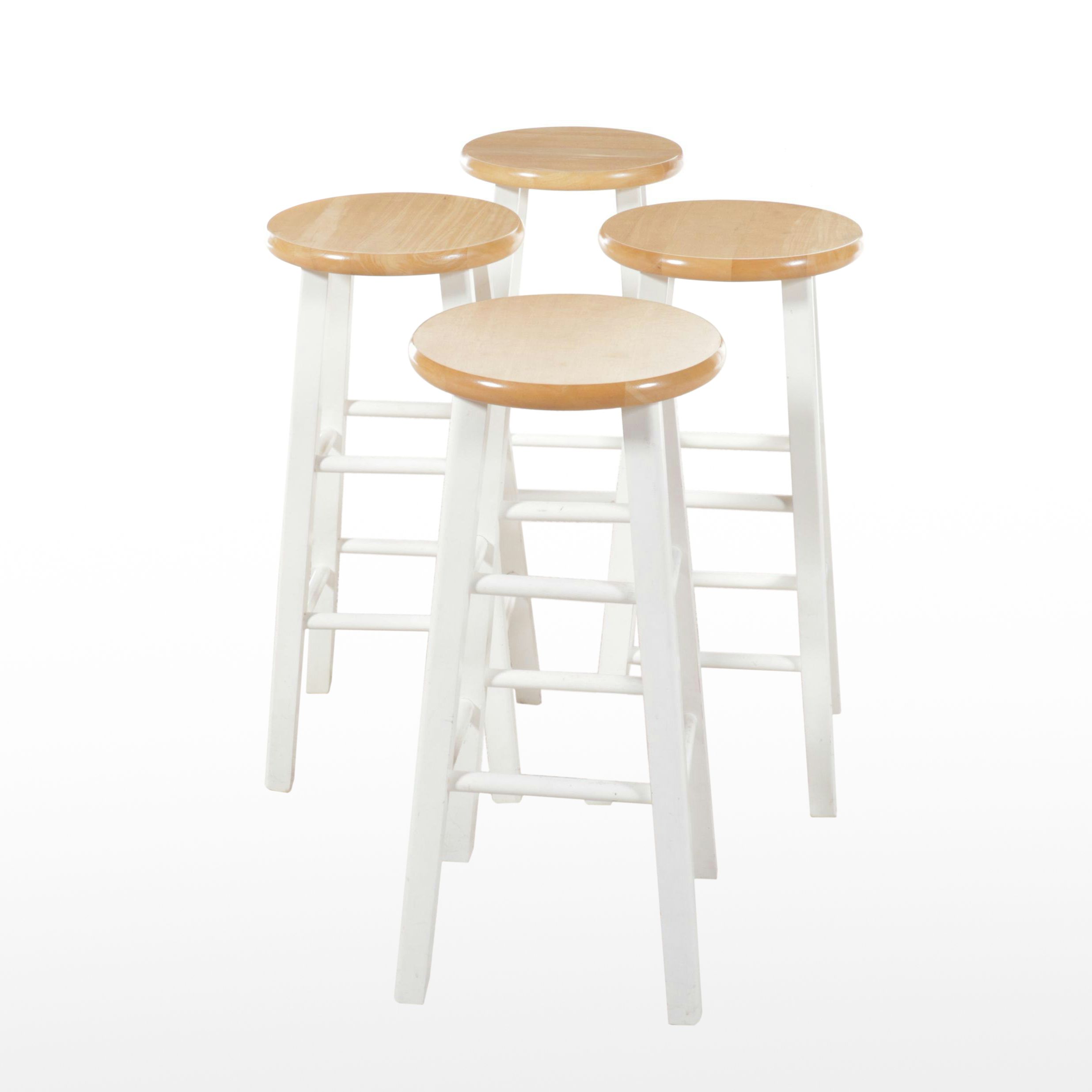 Set of Four Contemporary Painted White Barstools