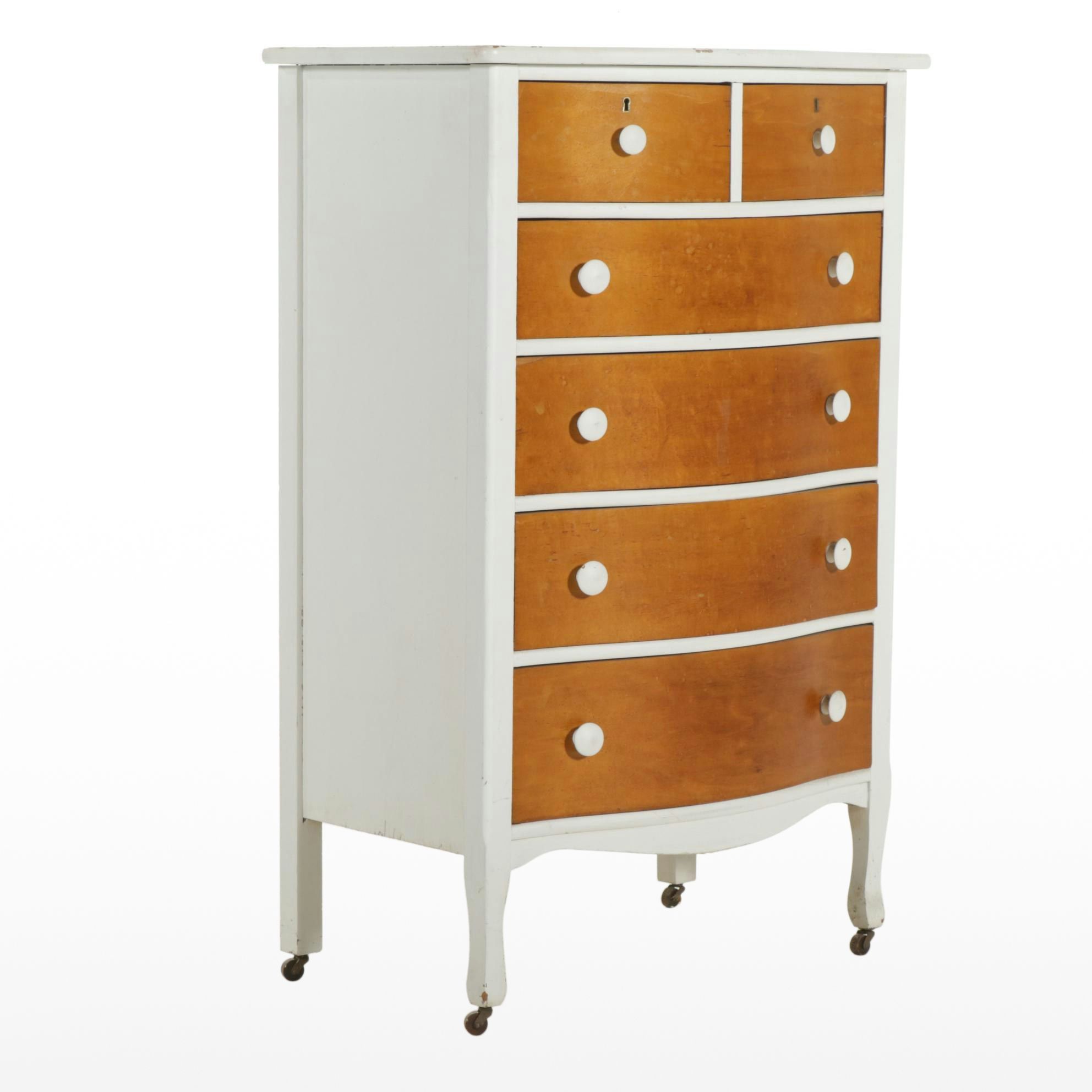 Lebanon Valley Painted Serpentine Front Chest of Drawers, Mid-20th Century