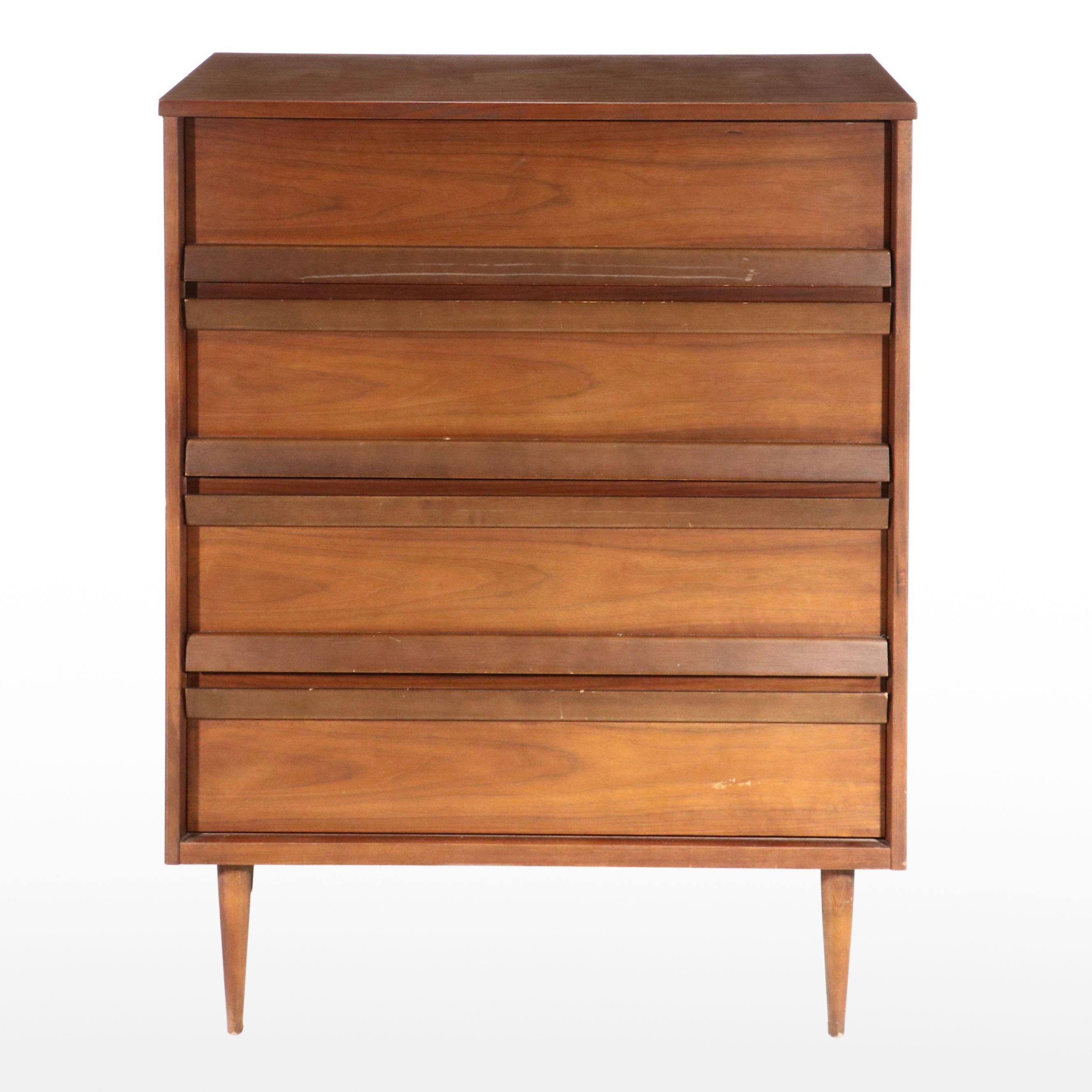 Bassett Furniture Mid Century Modern Style Walnut Chest of Drawers