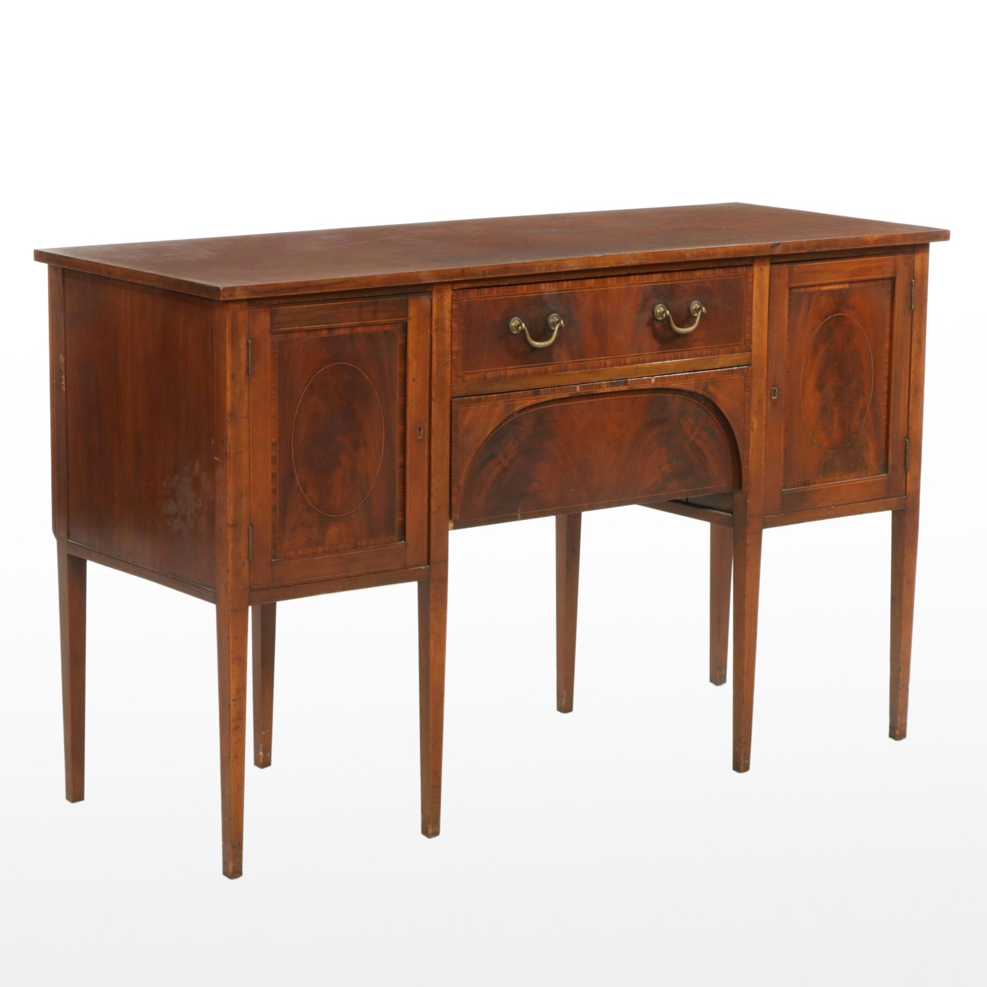 Hepplewhite Style Flame Mahogany Veneer Sideboard, Early 20th Century
