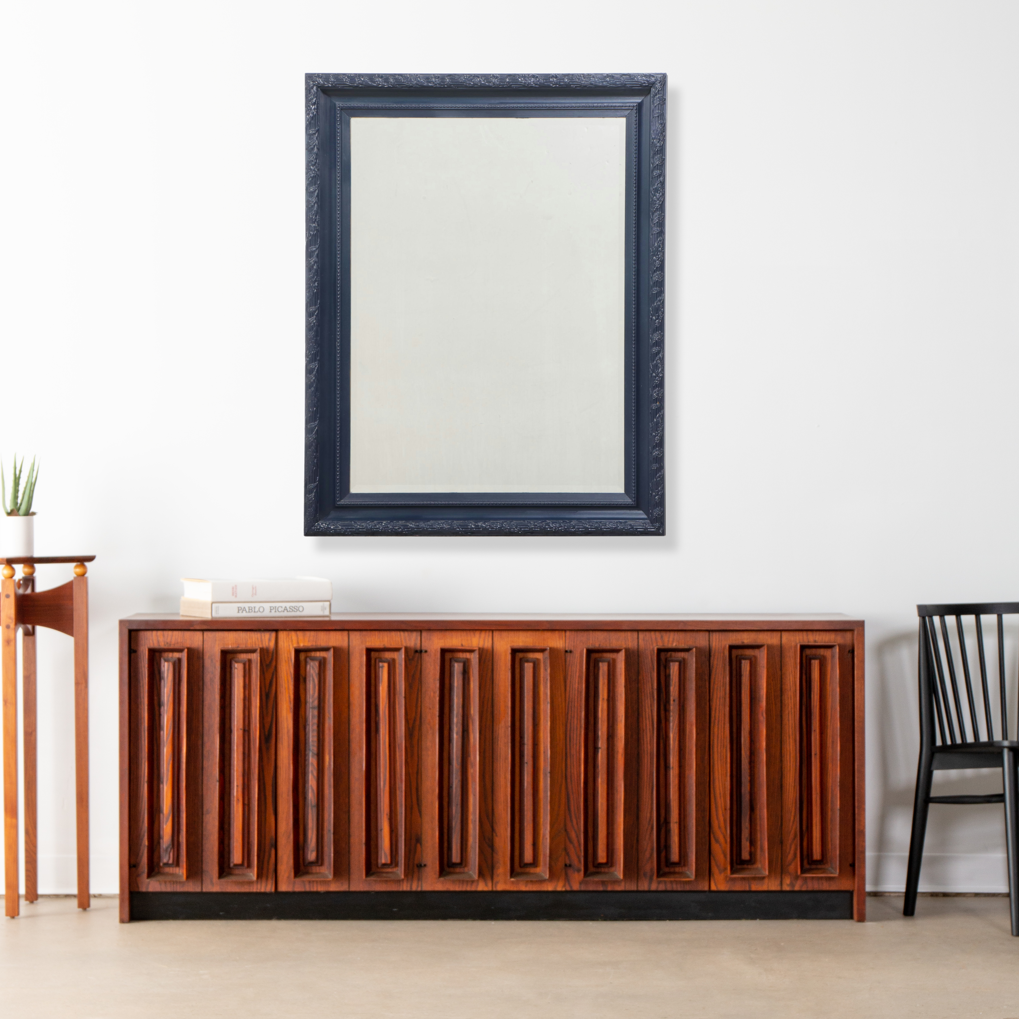 Blue Painted Wood Framed Wall Mirror