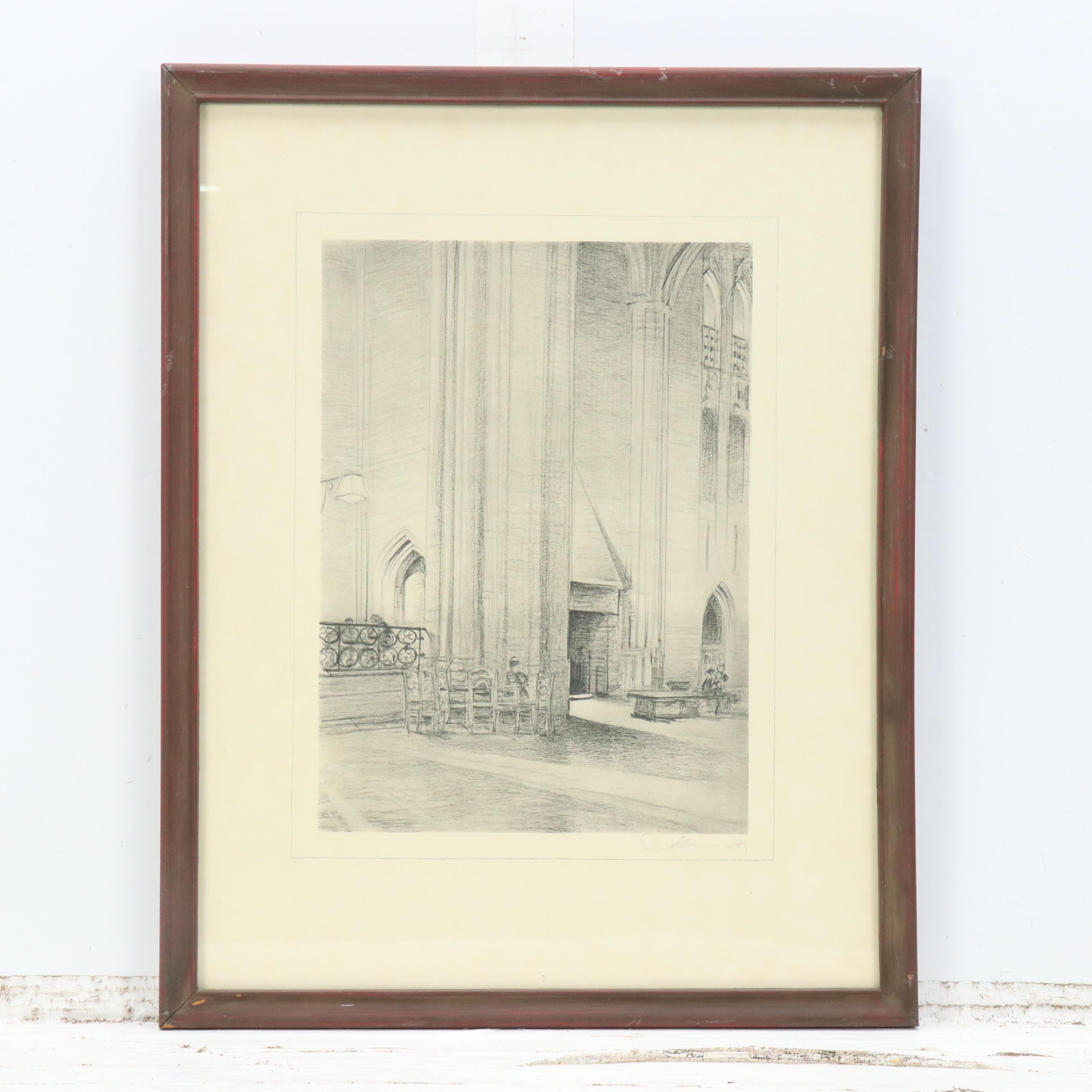 Rotogravures of Gothic Cathedral Interior Scenes
