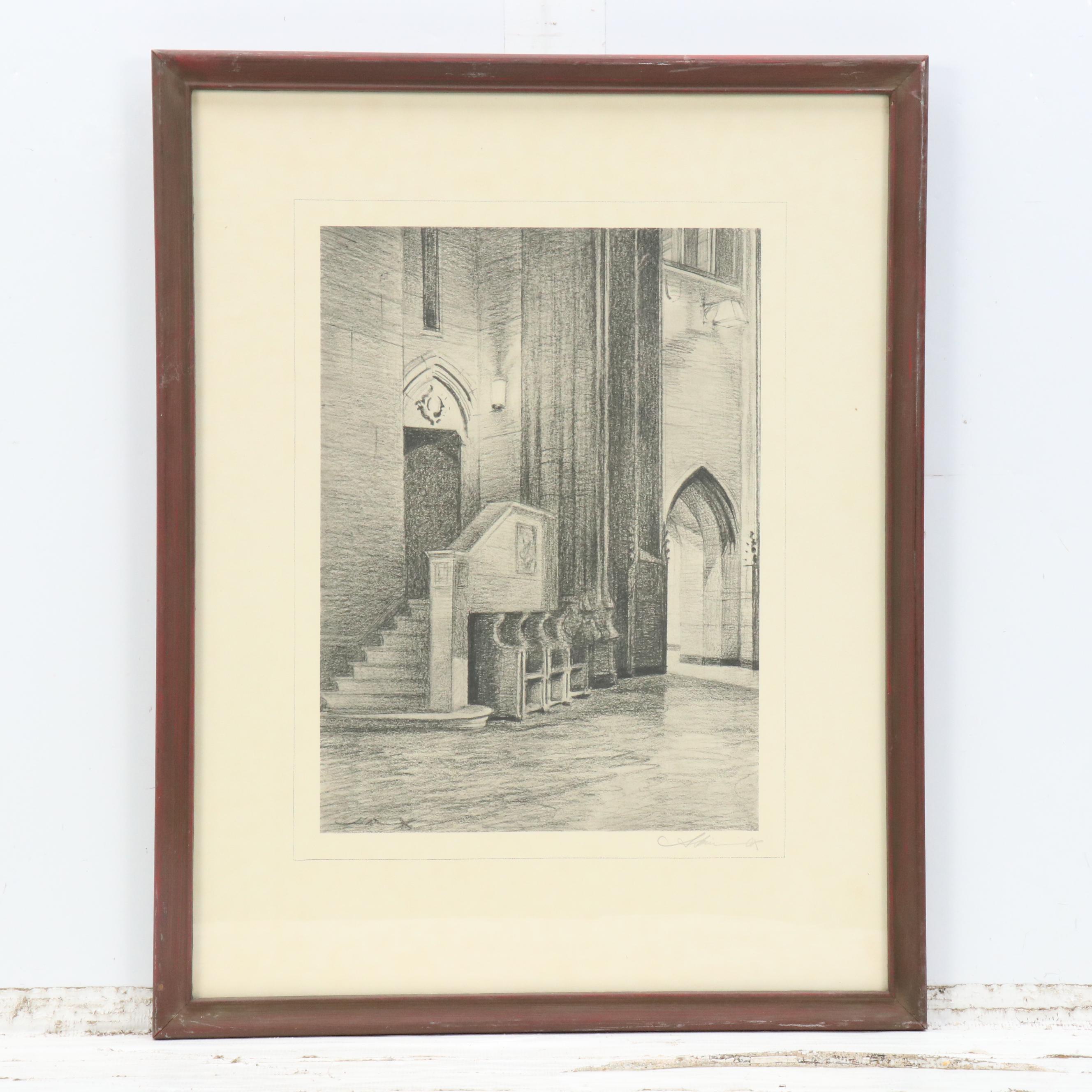 Rotogravures of Gothic Cathedral Interior Scenes