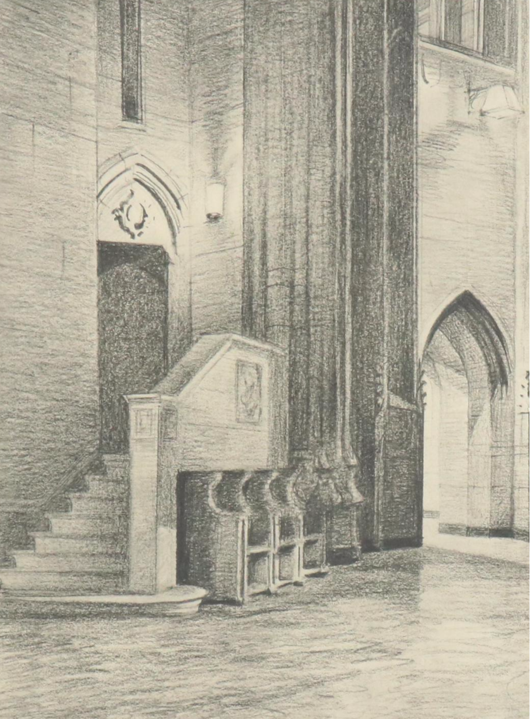 Rotogravures of Gothic Cathedral Interior Scenes