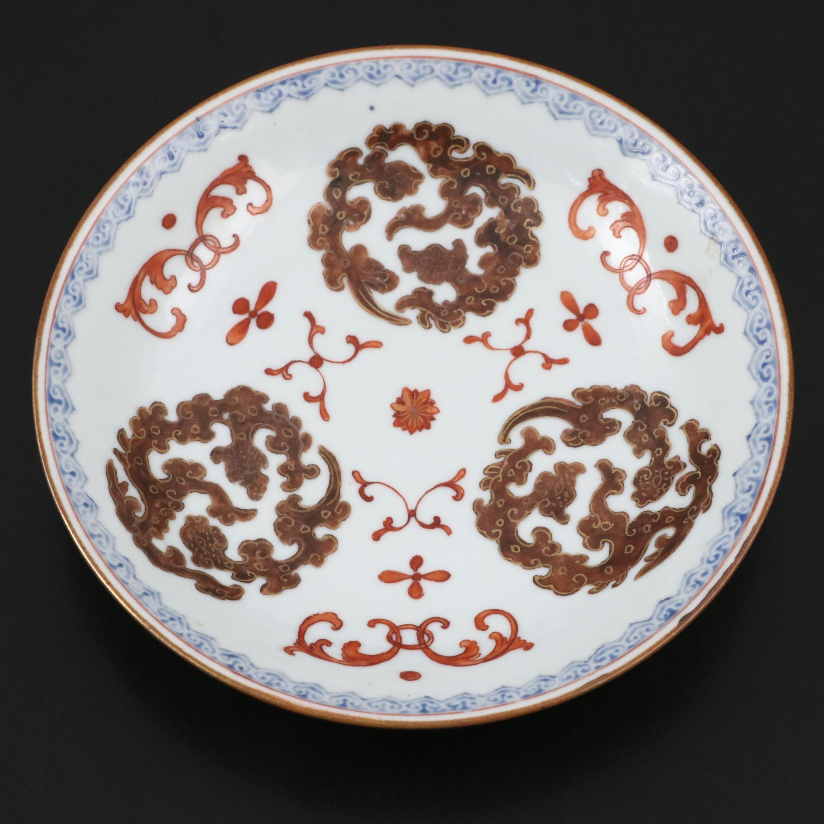 Antique Chinese Qianlong Five Bat (Wu Fu) Porcelain Plate