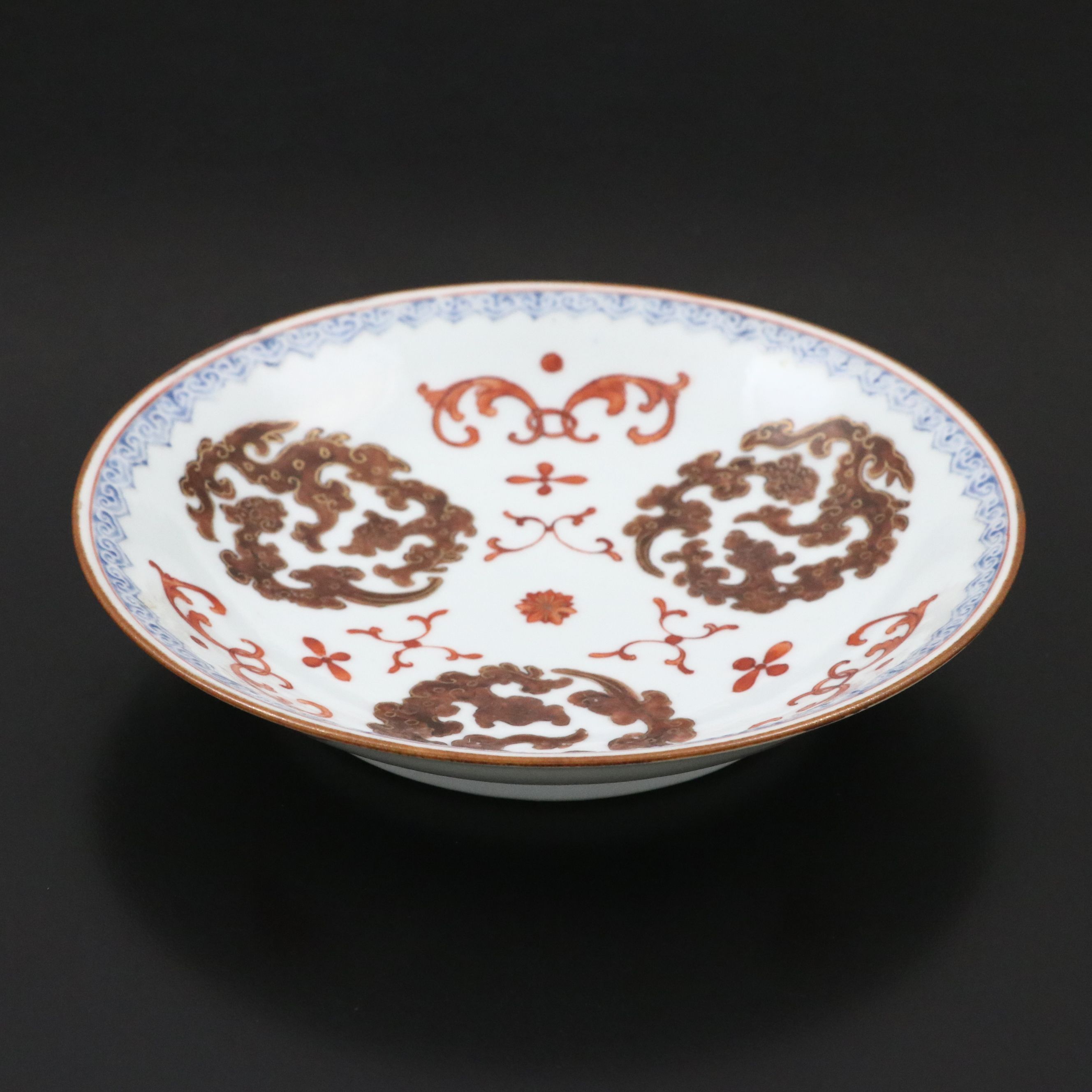 Antique Chinese Qianlong Five Bat (Wu Fu) Porcelain Plate