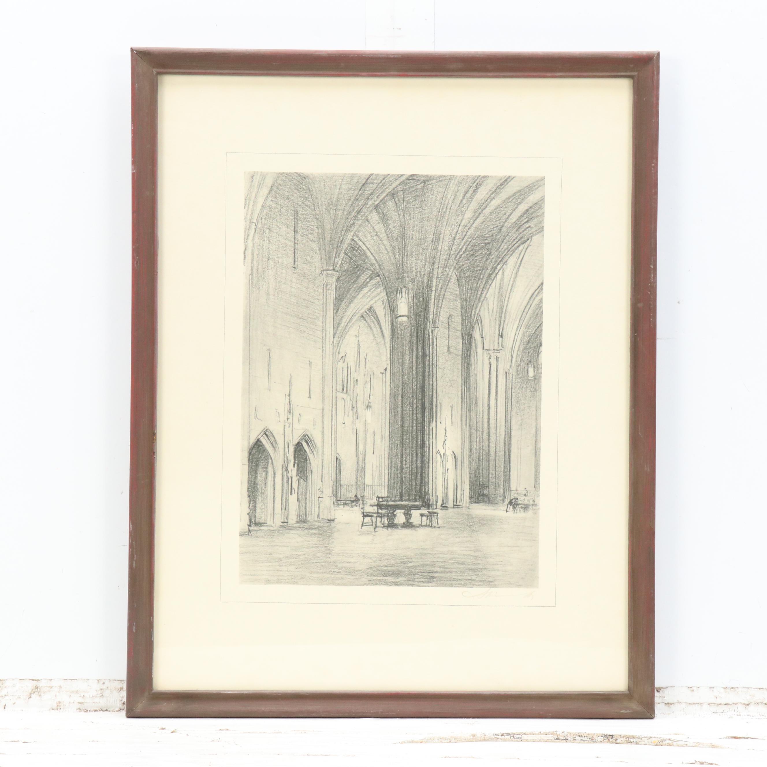 Rotogravures of Gothic Cathedral Interior Scenes
