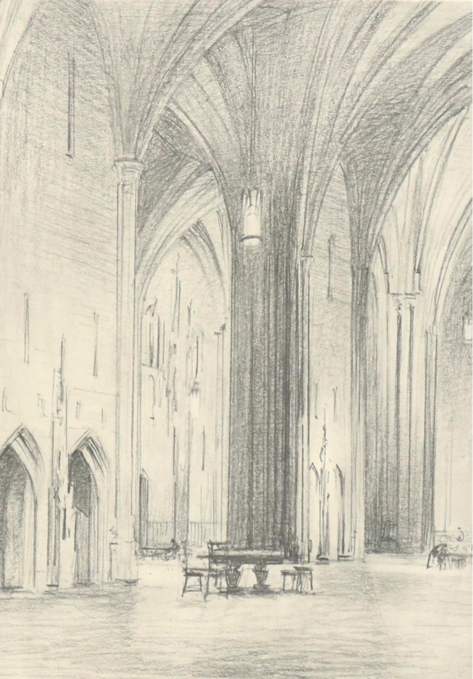 Rotogravures of Gothic Cathedral Interior Scenes