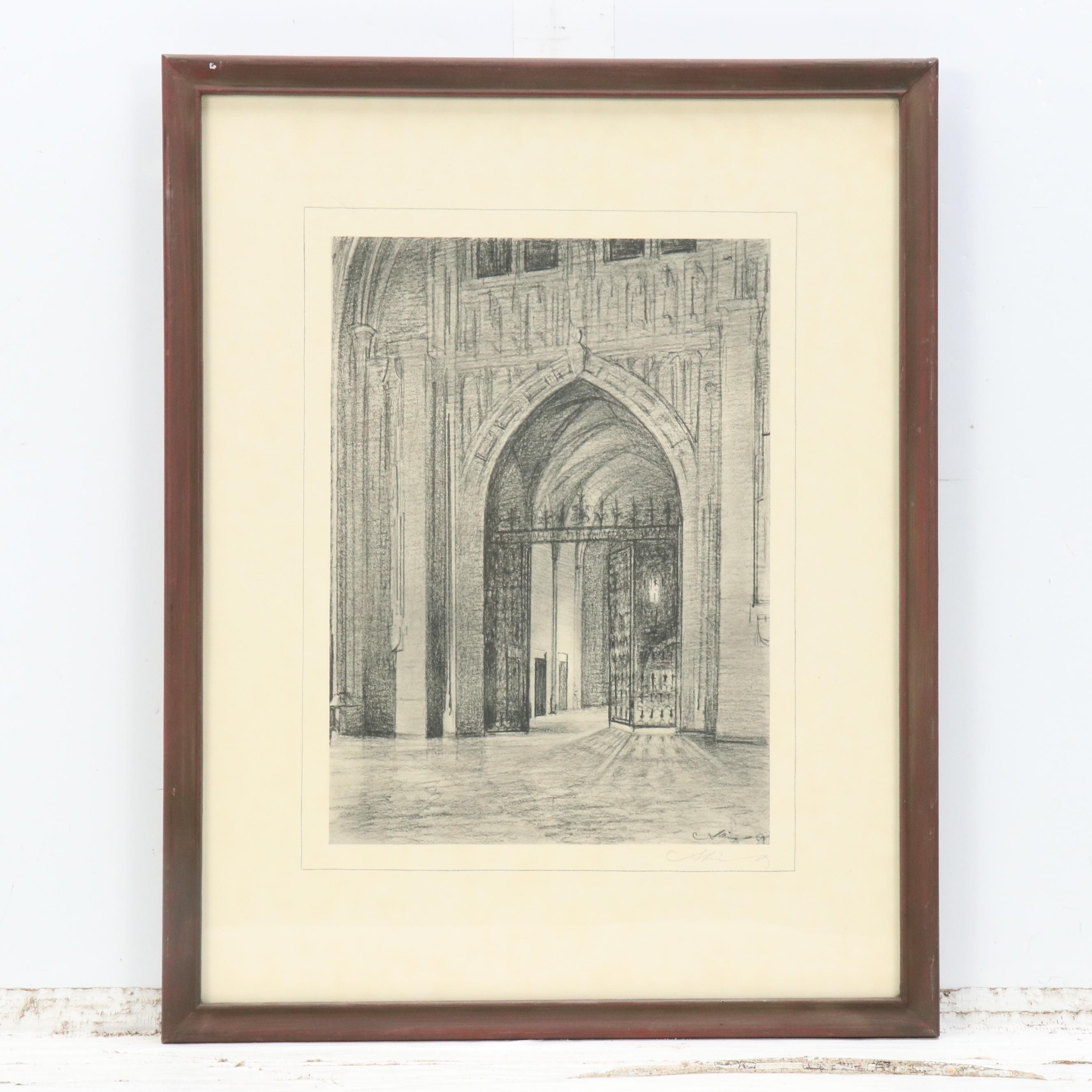 Rotogravures of Gothic Cathedral Interior Scenes