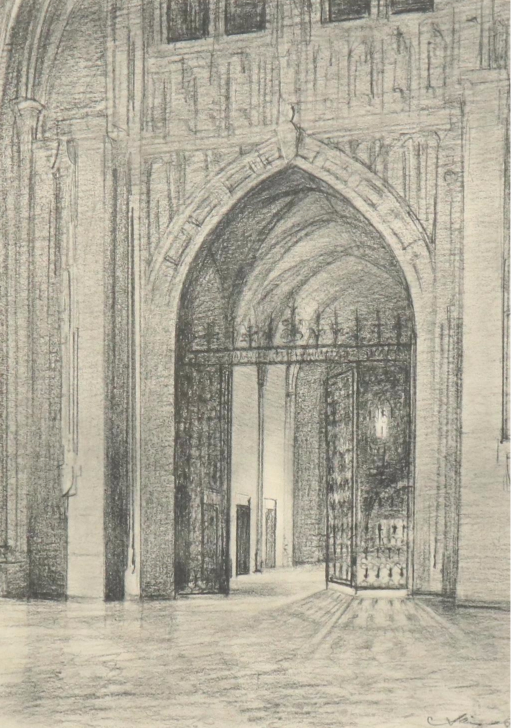 Rotogravures of Gothic Cathedral Interior Scenes